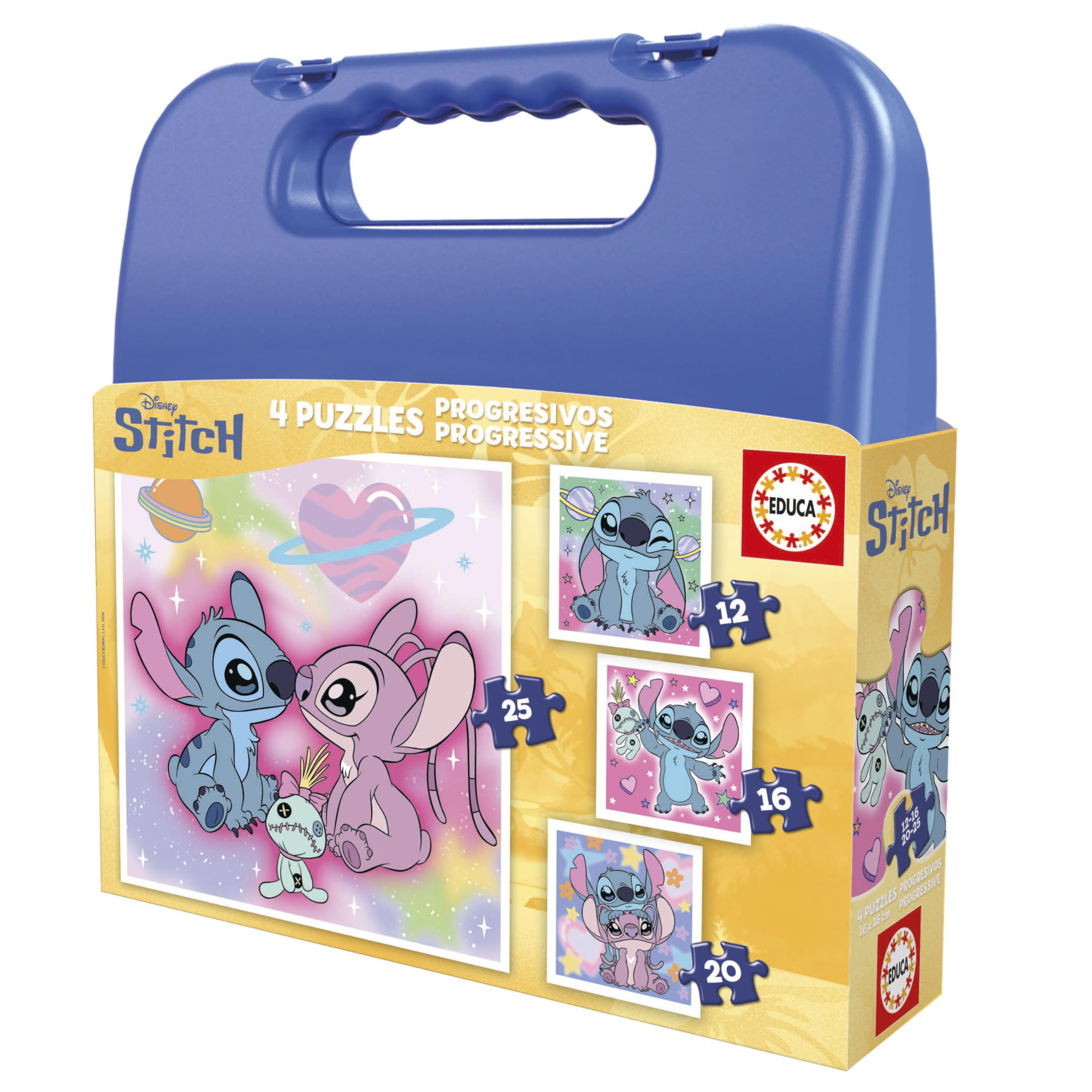 Educa - Stitch Progressive Puzzles Case | 4 Puzzles 12+16+20+25 Pieces | Ages 3+ (20472)