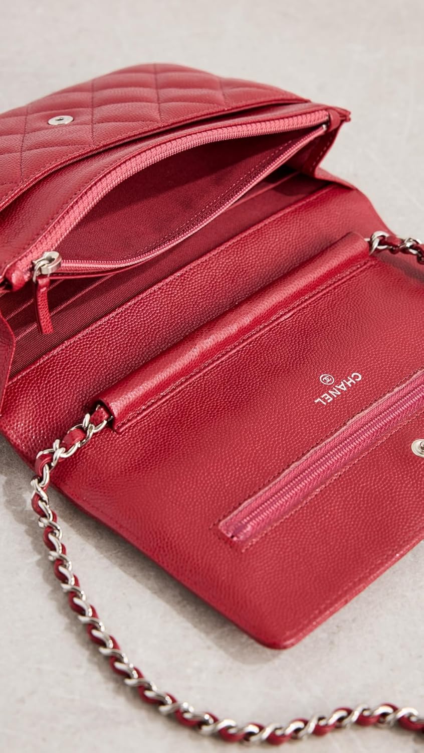CHANEL Women's Pre-Loved Chanel Red Caviar Classic Quilted Wallet On Chain, Red, One Size - Image 5