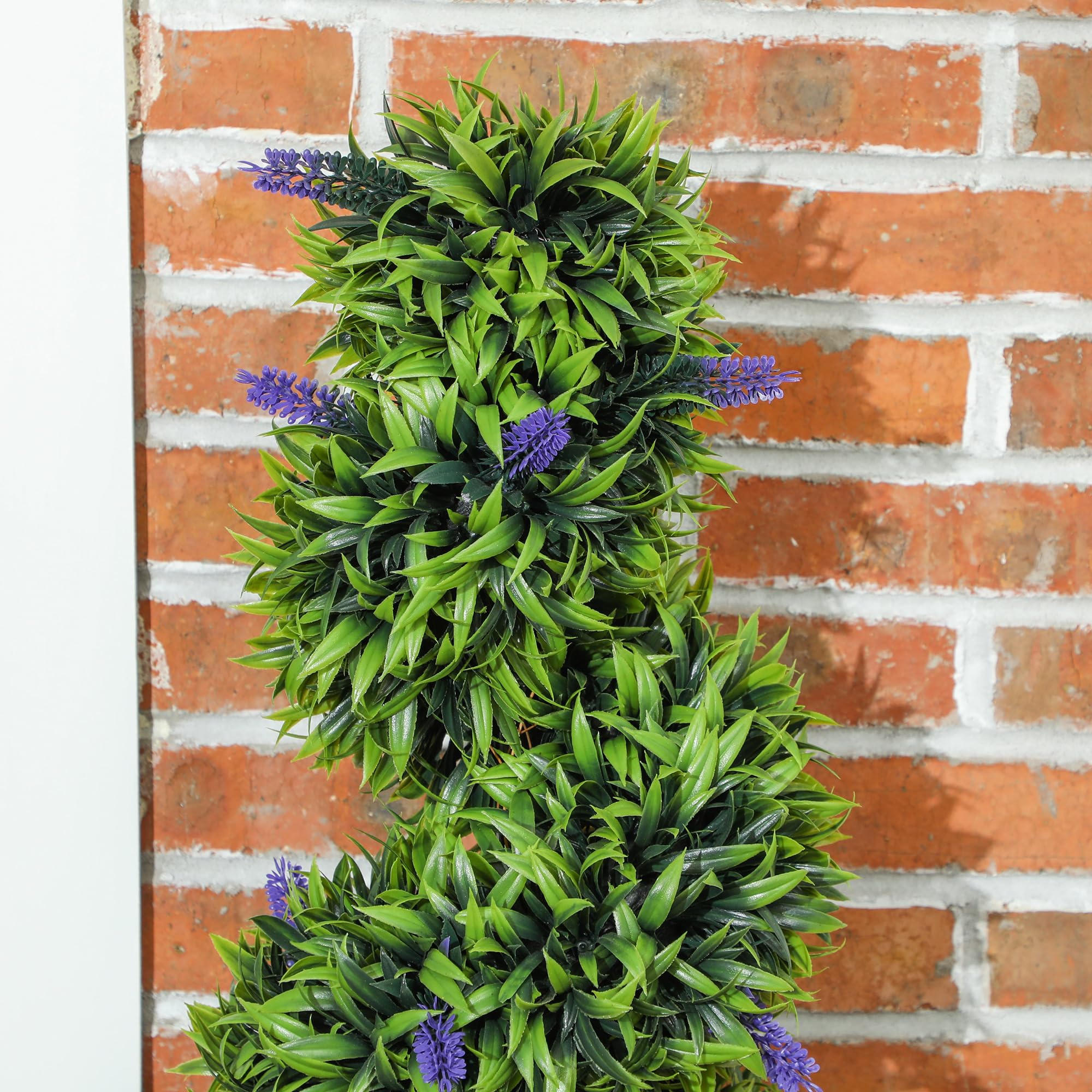 HOMCOM Set 2 Piante Finte da Interno di Bosso a Spirale 115cm Verde e Blu | Con Lavanda, 41 Fiori e Vaso, Piante Topiaria Artificiali da Esterni, Pianta Finta Anti-UV, Decorazione Casa, Giardino
