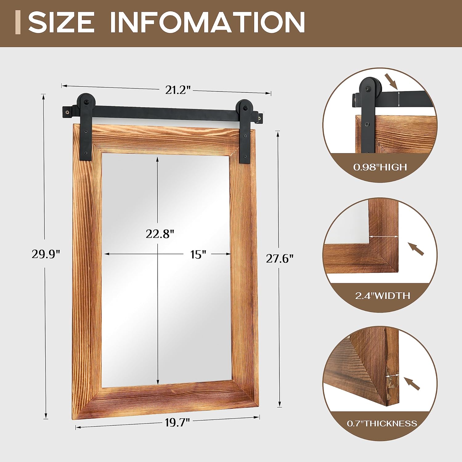 COGOOD Bathroom Mirrors for Over Sink - 22 x 30 Farmhouse Barn Door Wall Mirror for Bathroom, Living Room, Entryway Wall Decor Brown
