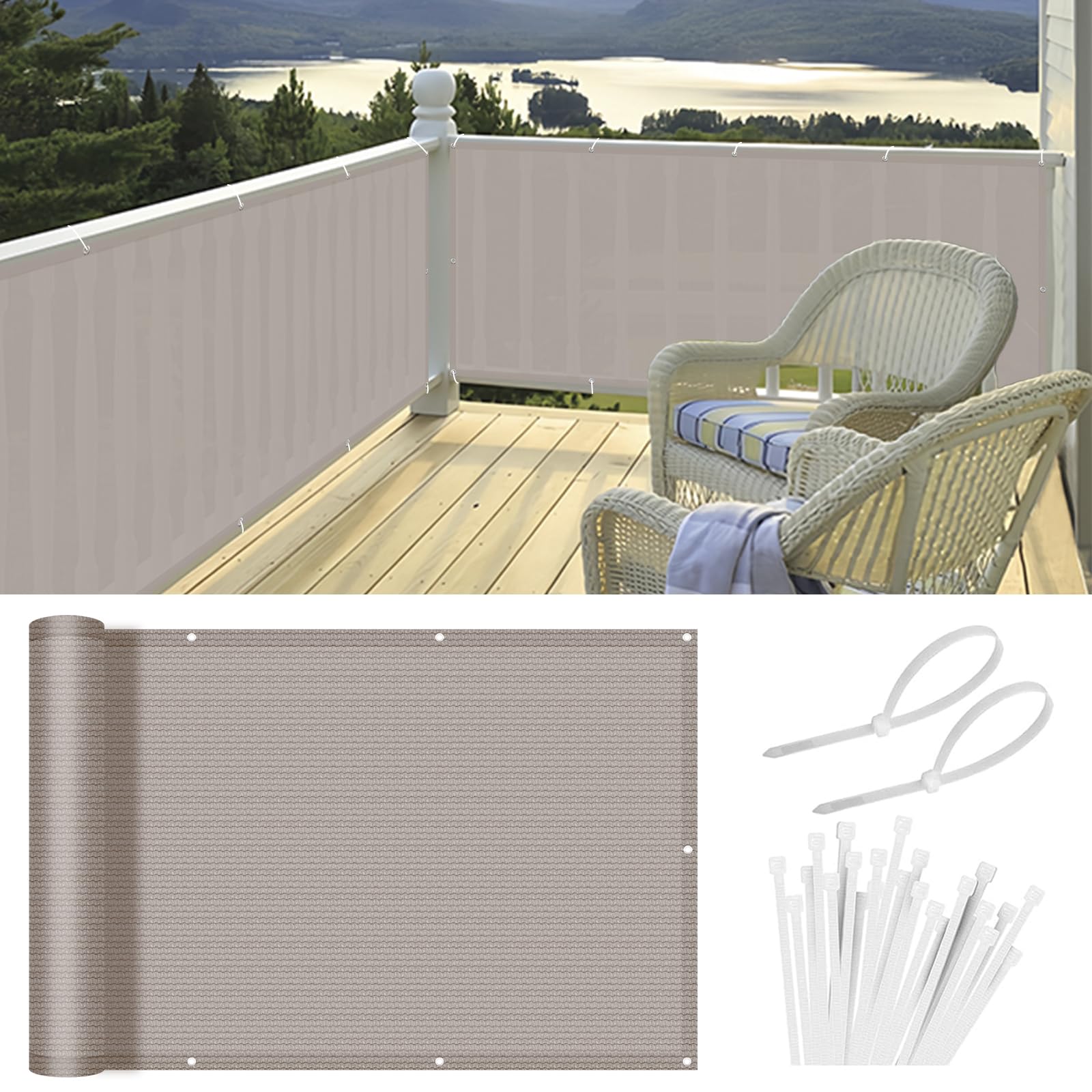 HENG FENG Balcony Privacy Screen 0.9x3m, Screen Fence Cover (HDPE), 95% UV Protection for Deck Patio, Backyard, Outdoor Pool