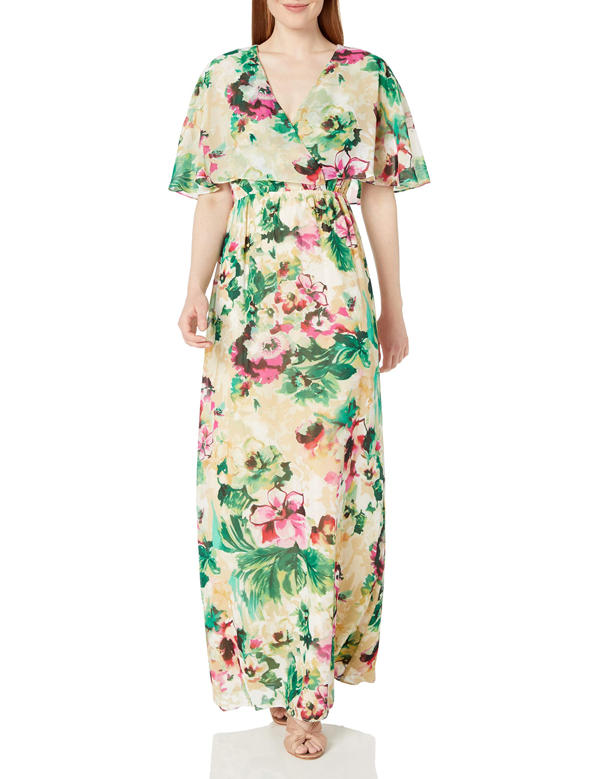 Chetta B Women's Floral Flutter Sleeve Maxi Dress