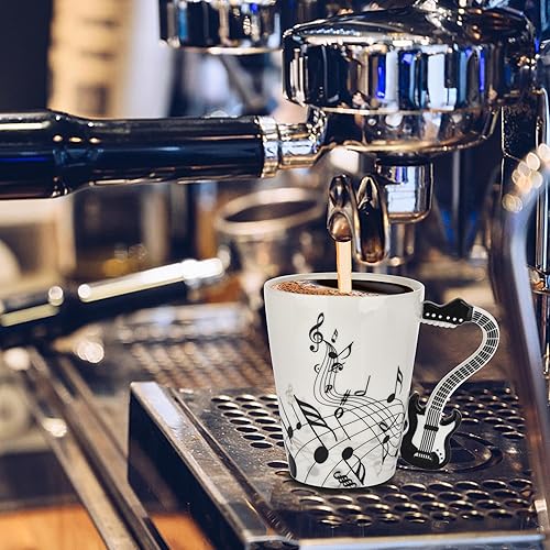 Miniatura 9 de BUYNEED Taza de violín de 12.9 onzas, taza de café con notas musicales con tapa temática de música fresca con posavasos, regalo de músico, regalo de