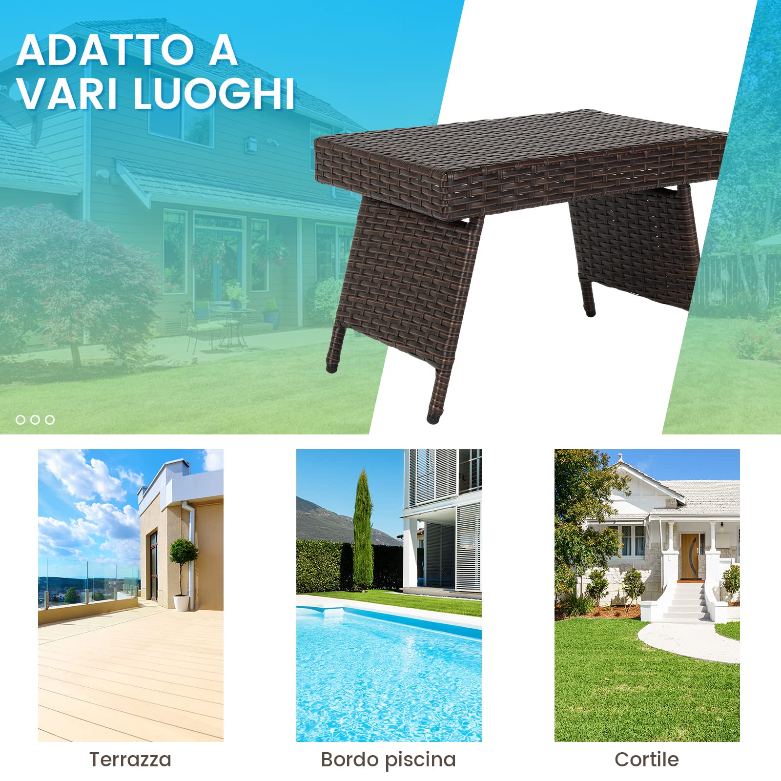 GYMAX Tavolino da Esterno in Rattan, Tavolino Basso e Pieghevole, Tavolino da Caffè Richiudibile, Moderno e Elegante, Ideale per Balcone, Giardino e Cortile, 60 x 40 x 40 cm, Marrone