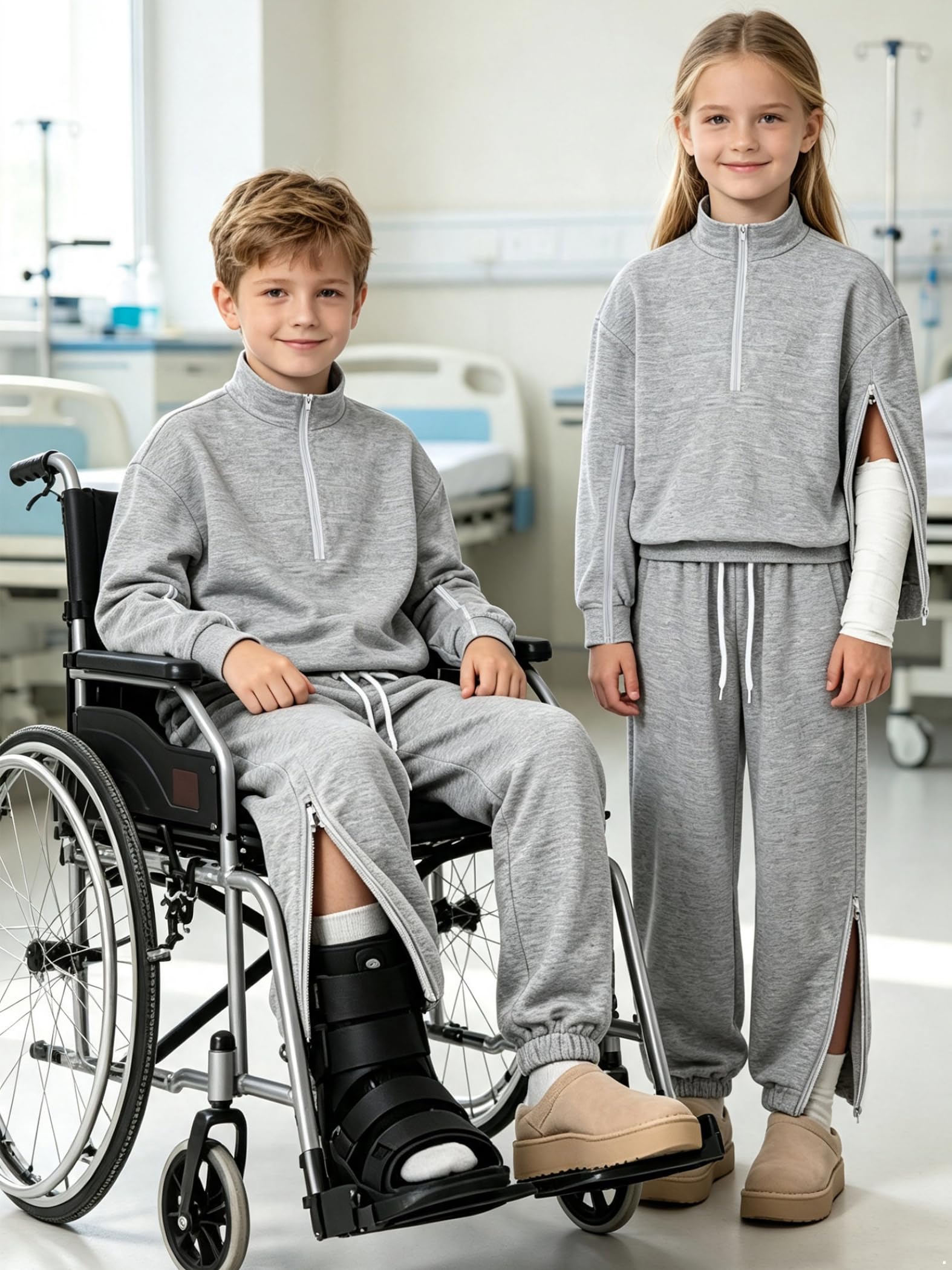 Jungen Adaptive Kleidung Set Outfit Sets Teiliges Aufreißbares | Abreißbar,Reißverschluss,Baumwolle,Genesungsanzug Nach Operation,Komfortables Tageskleidungs Set,Schulanfang,Zwei Stücke