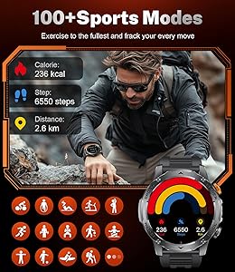 Military Smart Watches 1000 mAh Battery/Flashlight,1.75'' IPS HD Display Smart Watch for Men(Make Call),IP68 Waterproof Fitness Watch with Heart Rate,Sleep Monitor,100+ Sports Modes,for iOS Android