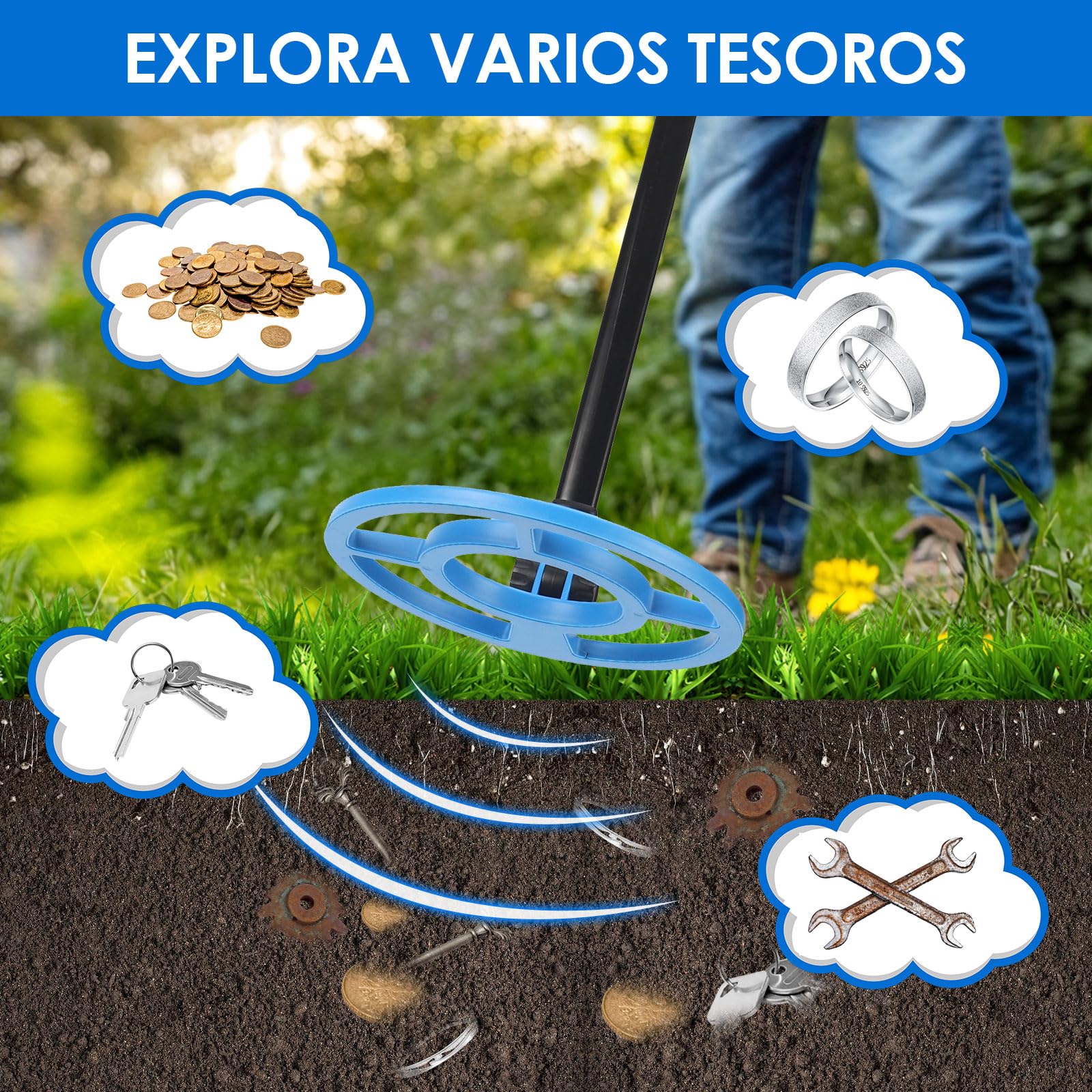 Detector de Metales para Niños, Detector Metales con Pantalla LCD, Alta Precisión, Mango Ajustable, Bobina de Búsqueda, para Niños, Exploración al Aire Libre