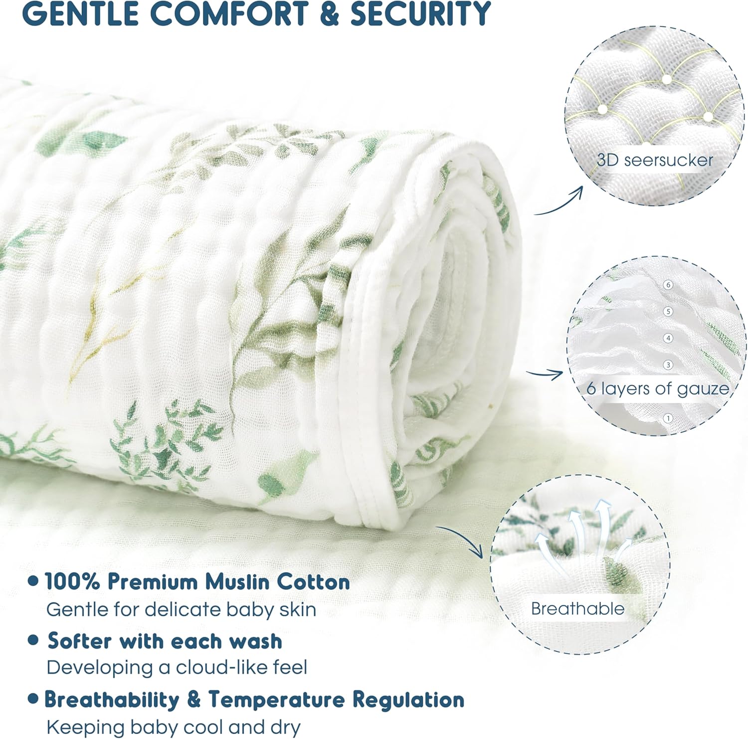 GRSSDER Ultra Soft Absorbent Muslin Cotton Baby Hooded Towel 2 Pack with Original Patterns, Extra Large Size 35"x 35" Swaddle Wrap for Newborn Infant and Toddler