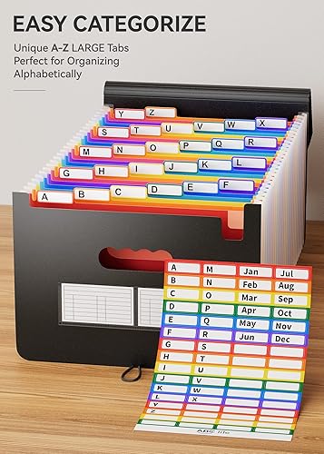 Miniatura 6 de ABC life Organizador de archivos de acordeón de 26 bolsillos, organizador mensual de recibos, carpetas de archivos expansibles con pestañas