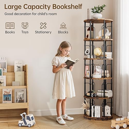 Miniatura 5 de Estantería giratoria de 5 niveles, estantería giratoria de 360, organizador giratorio vertical para espacios pequeños, esquina, sala de estar,