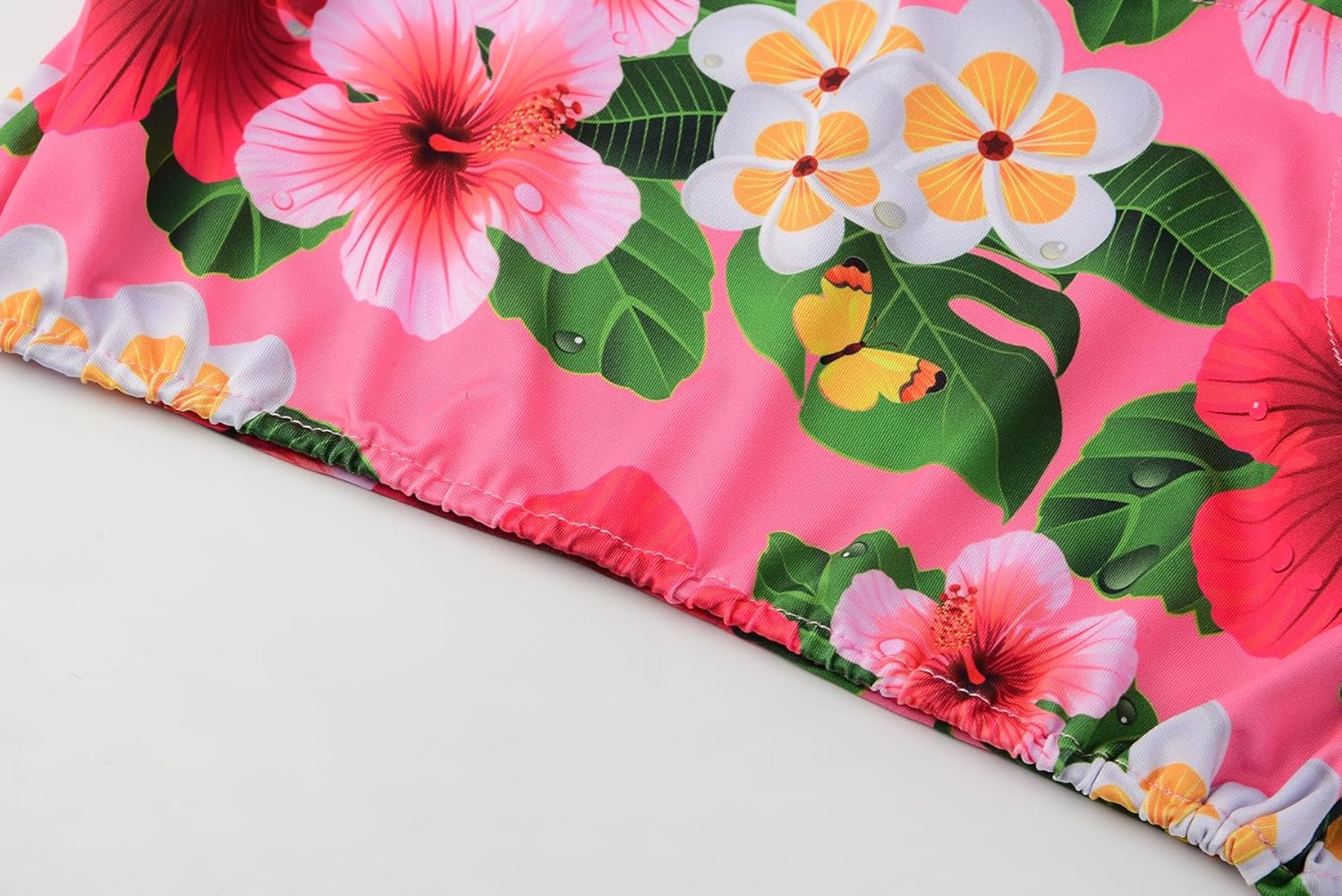 Size S....ReliBeauty Hawaiian Skirt Costume for Girls Red Flowers 6 Piece Kit