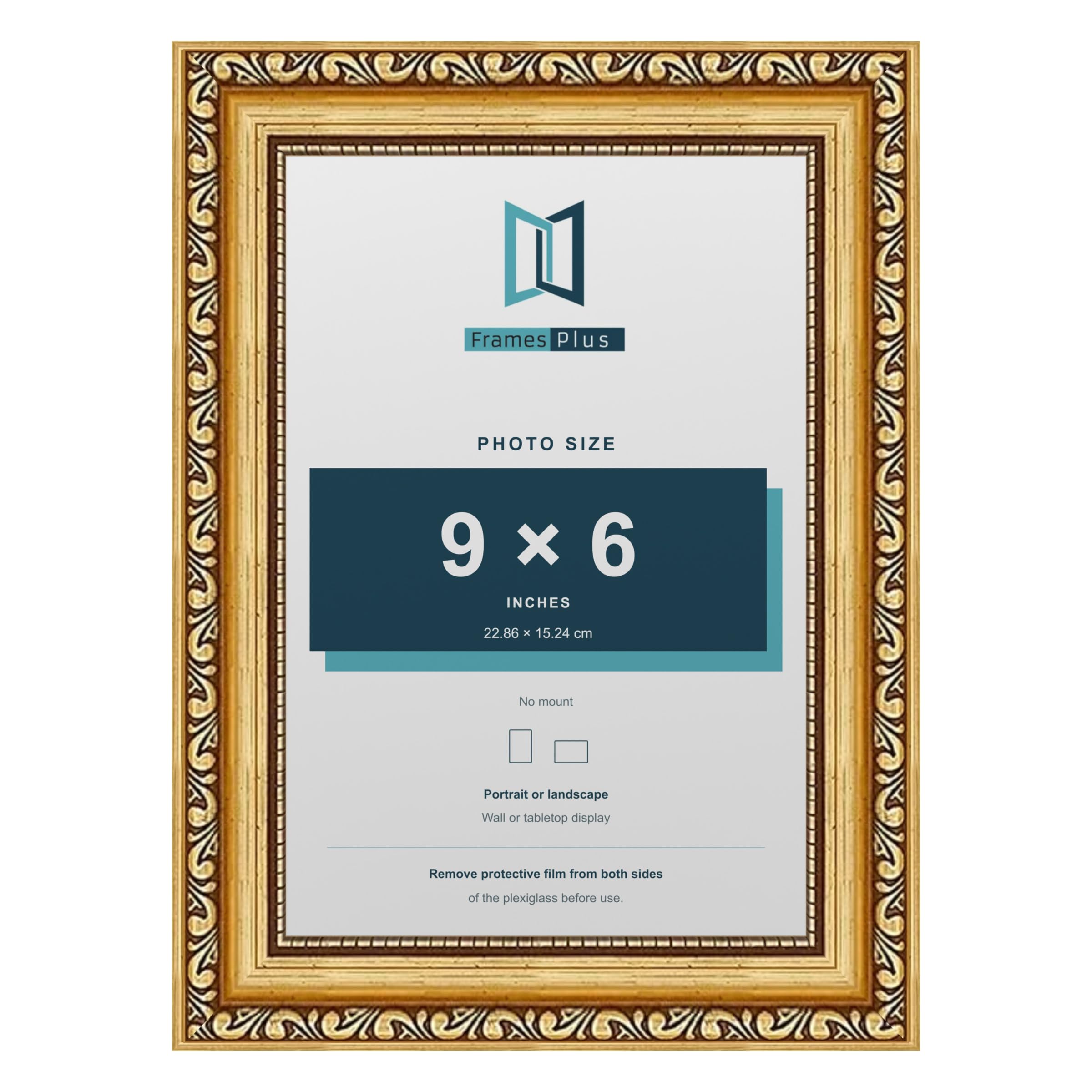 FramesPlus ORNATE Shabby Chic 9x6 Picture Frame, Gold — image 1