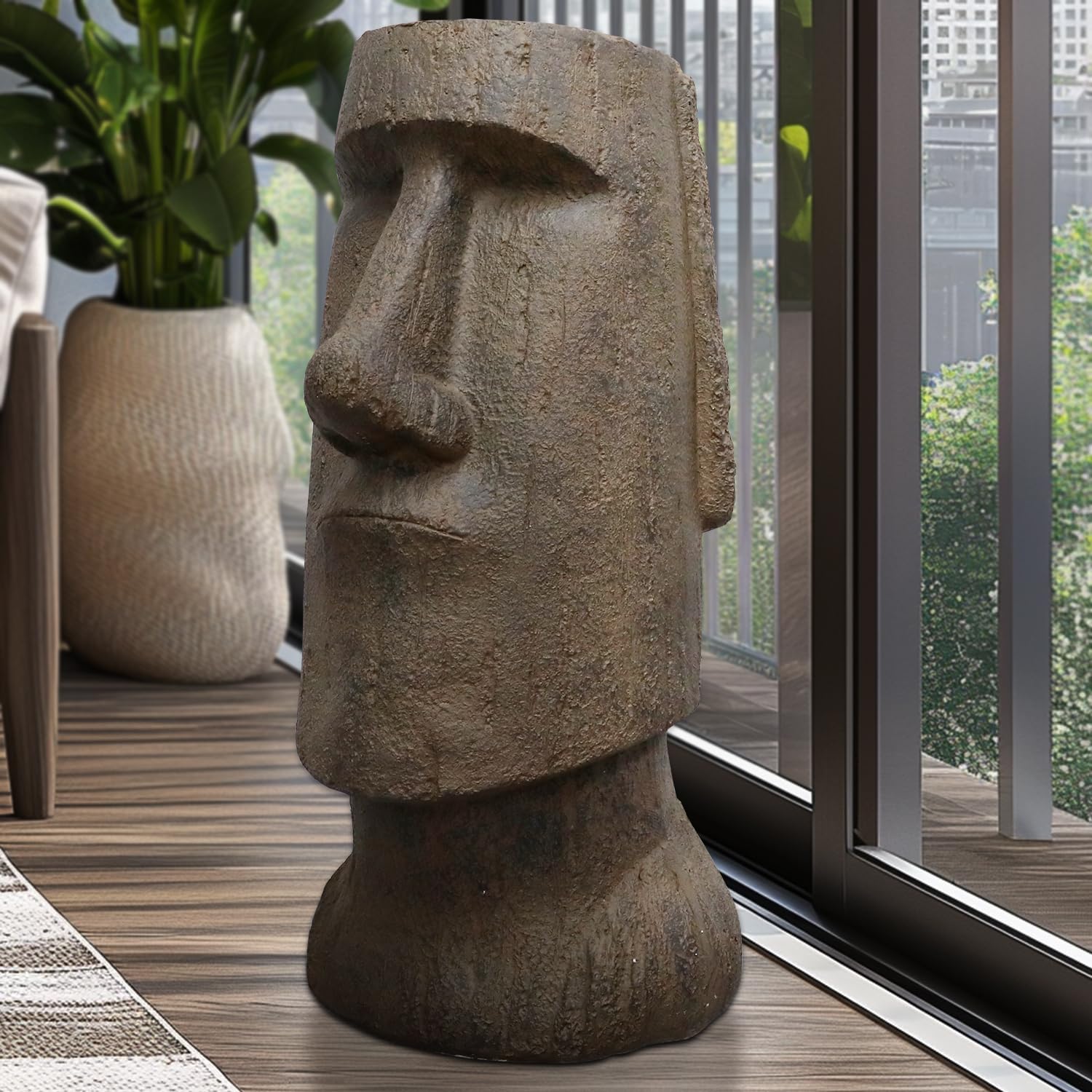 FlowLuxe 35.6" H Moai-Inspired Statue - Easter Island Head Sculpture for Indoor & Outdoor - Iconic Moai Design Statue for Garden Yard Patio Lawn Porch