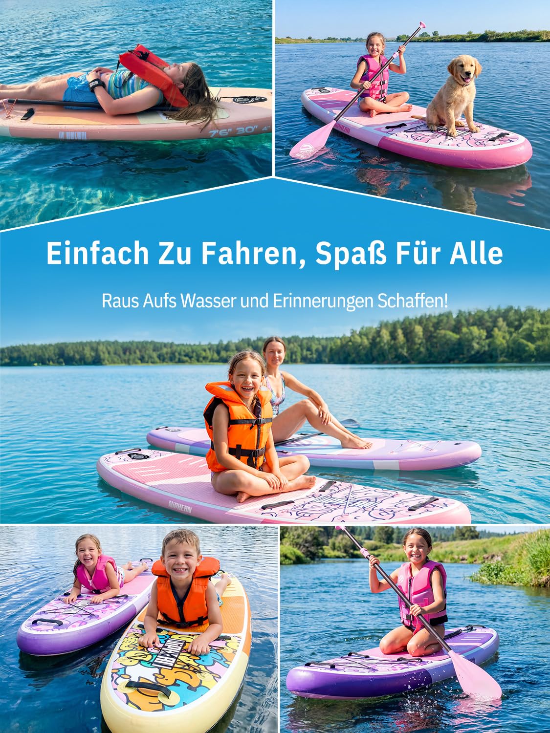 Niphean (Extra Groß) Stand Up Paddling Board, SUP für 2+1 Personen/Familien, SUP Board mit (Anfängergeeignet) Balancierflügel, wasserdichte Handyhülle, Stand Up Paddle Board for Adults, Geschenkideen