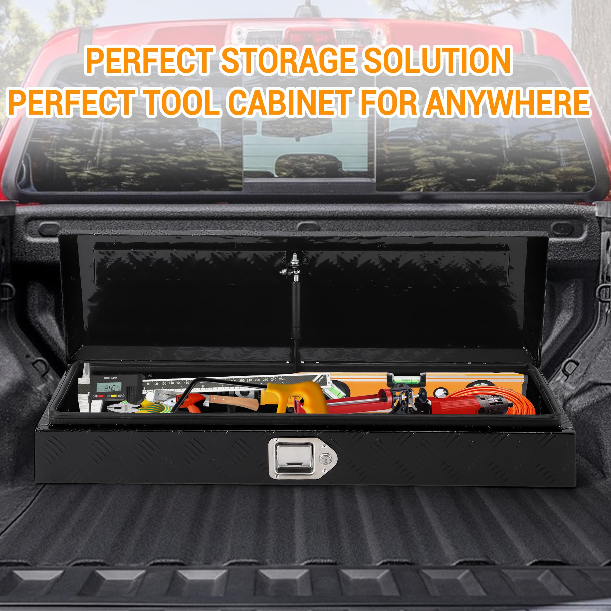 Caja De Herramientas De 30 Pulgadas Para Caja De Camioneta, Resistente, De Aluminio Con Placa De Diamante y Cerradura, Organizador Seguro Para Camionetas, Remolques