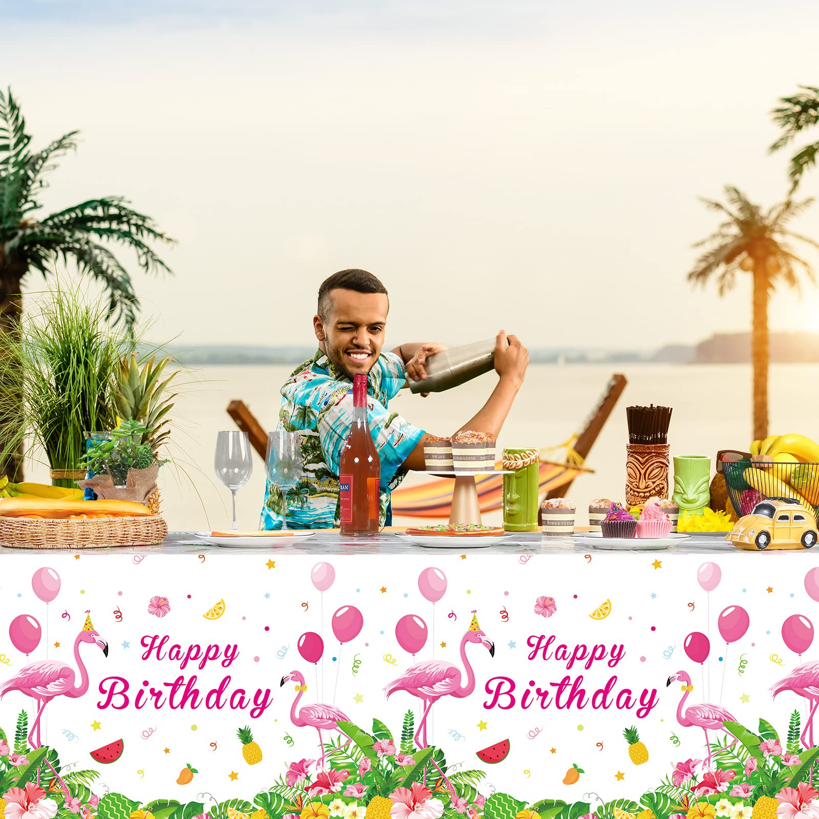 3-Pack Flamingo Birthday Tablecloths – 54x108 Inch Rectropical Plastic Table Covers - View #8