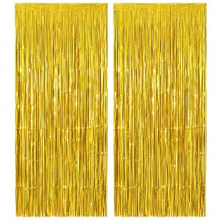 MONKEYTAIL Laser Wave Gold Foil Fringe Curtains, 2 Pcs, 6.5 x 3.25 ft