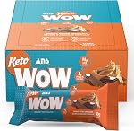 ANS Performance KetoWow Barres - Barres protéiniques à faible teneur en glucides - Kéto-Amis - 3g Carbes nets & 1g Sucre - Sans gluten - Barres alimentaires naturellement sucrées - Chocolat caramel salé - 12 x 40g Barres par boîte
