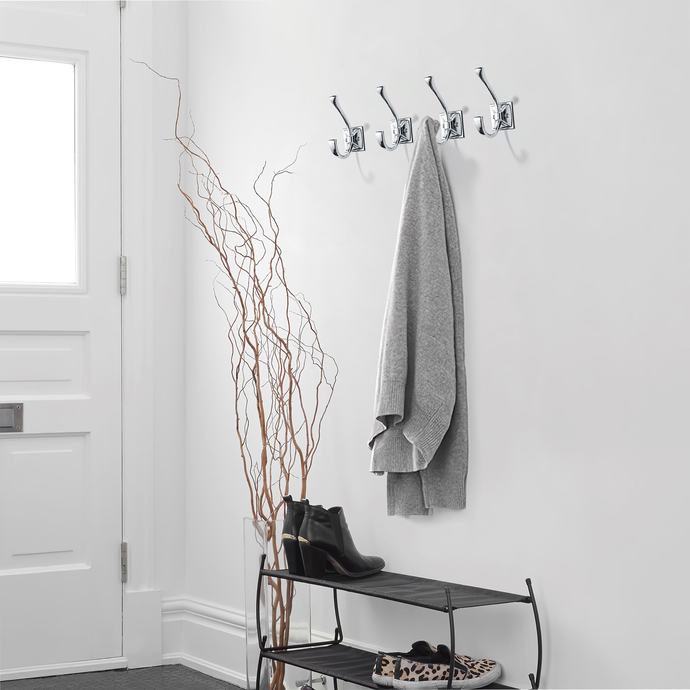 khtumeware Ganchos de pared, paquete de 5 ganchos para abrigos, ganchos de toalla para colgar abrigos, ganchos de cromo pulido, ganchos de bata montados en la pared con tornillos para llaves, toallas,