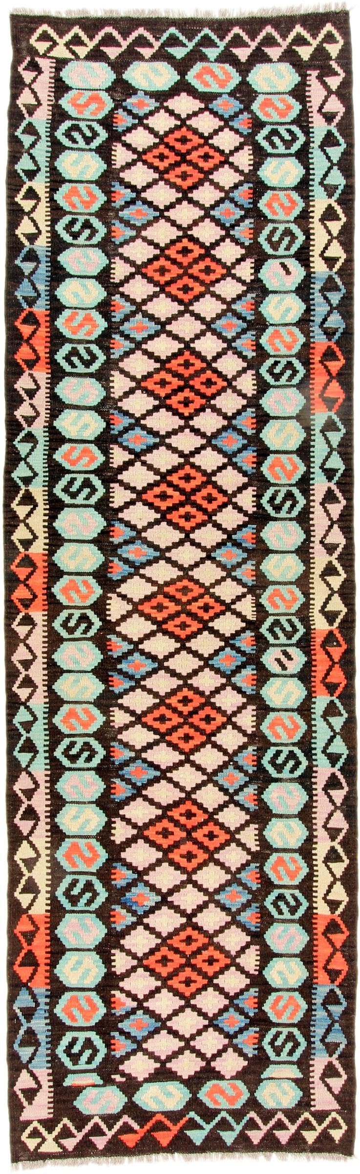 Tapis de course Kilim afghan en laine pour un couloir chaleureux