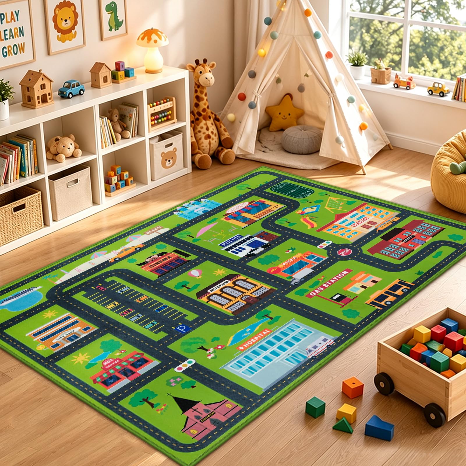 Capslpad Alfombra educativa para niños de 6 pies 6 pulgadas x 5 pies 0 pulgadas, área de juego y aprendizaje para niños