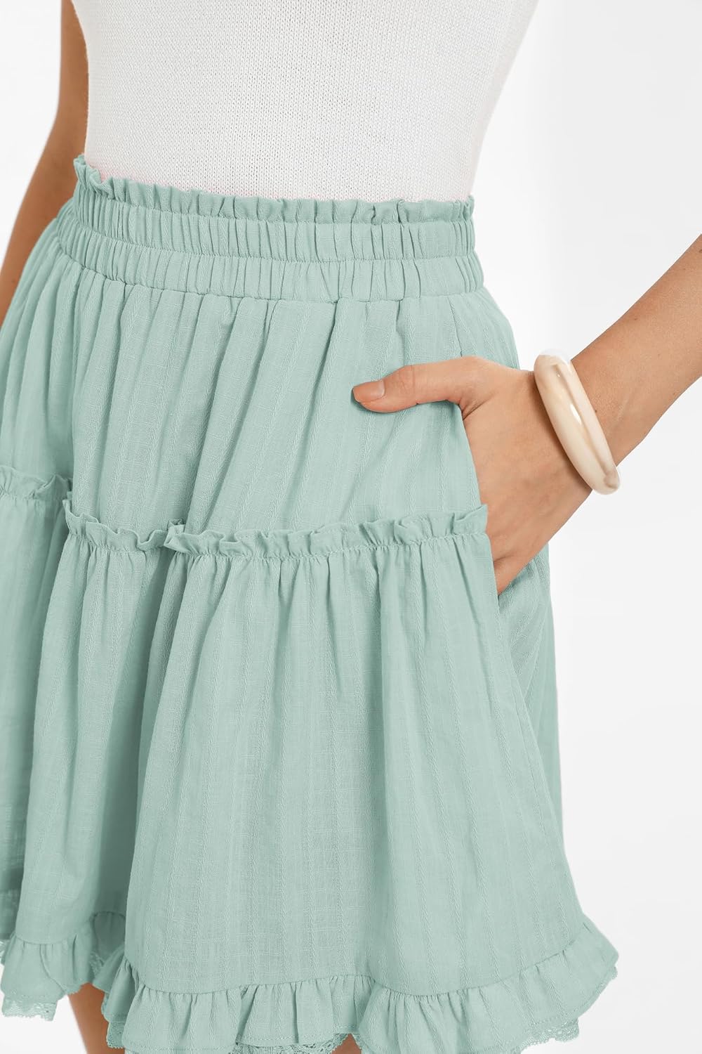 Kate Kasin Women Cotton Mini Skirts with Shorts Underneath, Ruffle Lace Skirt Flowy, Tiered Skorts with Pockets - Image 3