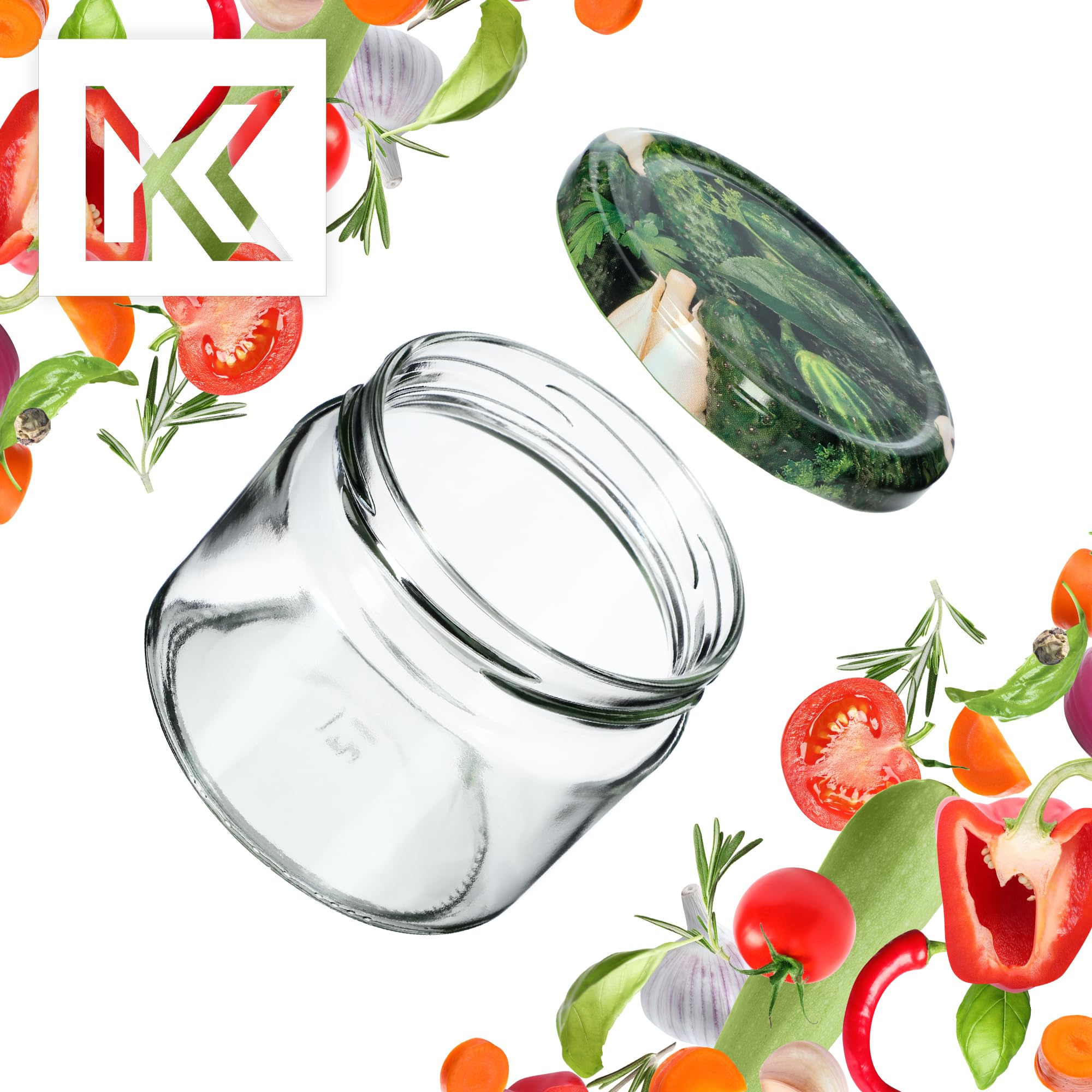 KADAX Tarros para mermelada 330 ml con tapa de rosca fi 82 mm, tarros de conserva para mermelada, miel y confitura, tarros de almacenamiento de vidrio, tarros con tapa (pepinillos en vinagre, 50 unida