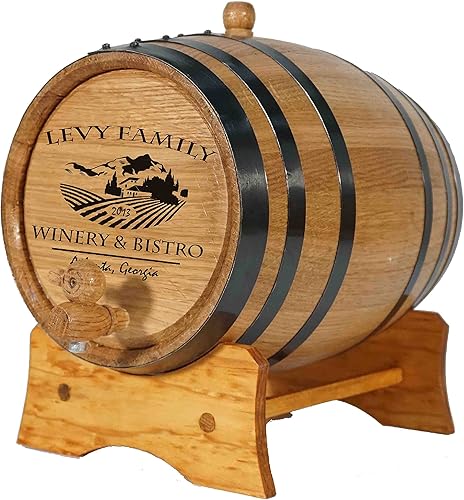 Thousand Oaks Barrel Co. Barril de vino de roble personalizado de 1 litro con soporte, tapón y grifo Cócteles de edad, vino y mucho más Diseño de