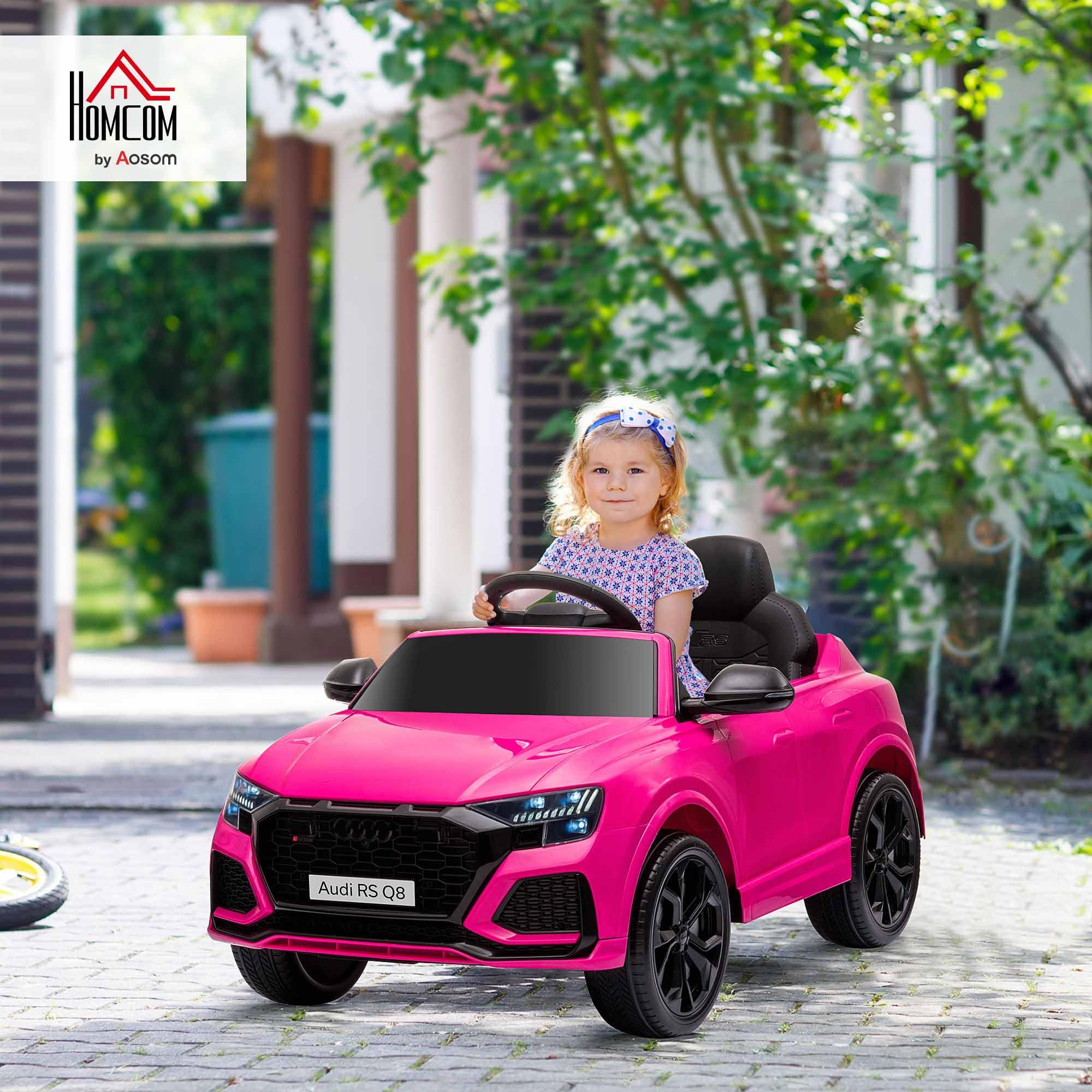 HOMCOM Coche Eléctrico Infantil +3 Años Licencia Audi RS Q8 con Batería 6V 2 Motores Mando a Distancia Música Bocina y Luces Velocidad Máx. 3km/h 101x62x51 cm Rosa