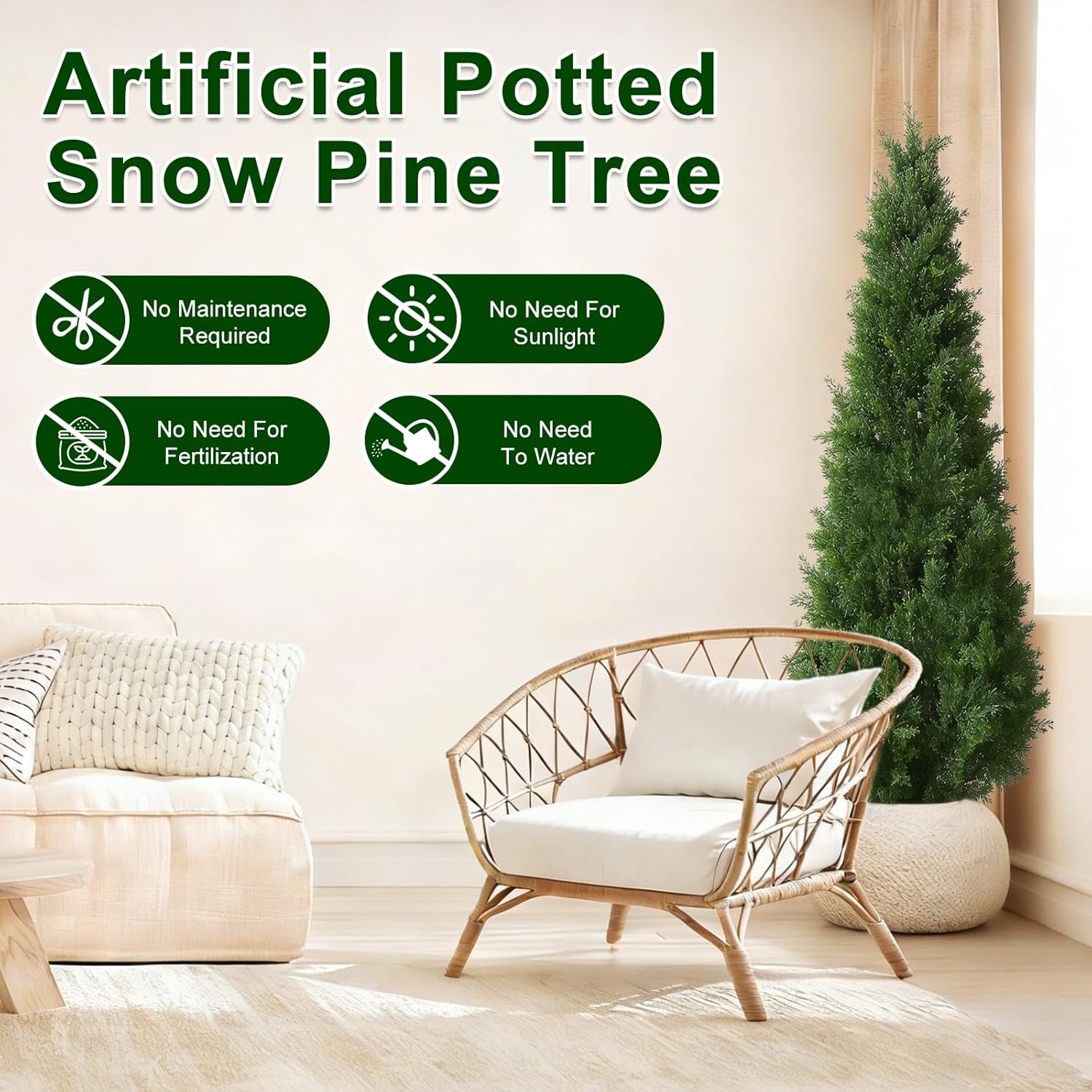 Artificial Topiary Cedar Trees 6FT Tall 2 Set, Indoor and Outdoor Faux Pine Shrubs Plants, Realistic Arborvitae Tree, Uv Resistant Faux Outdoor Plants for Home Porch Entryway Decor.