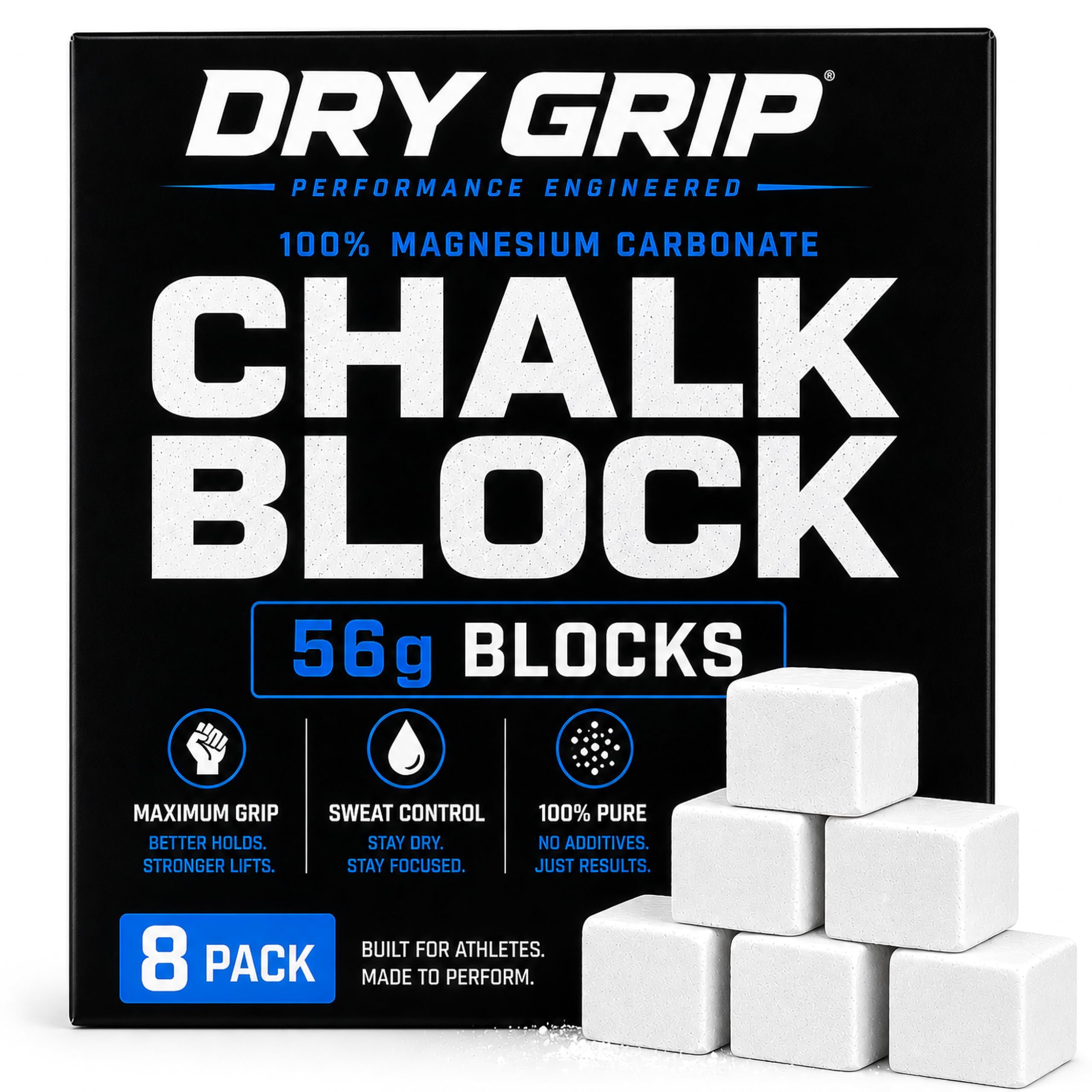 DRY GRIP Magnesium Carbonate Chalk Blocks Gym Chalk - Case of 8 Blocks