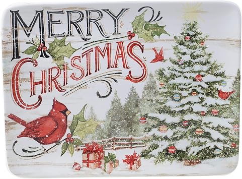 طبق تقديم مستطيل من Evergreen Christmas مقاس 16x12 مع صينية سيراميك احتفالية بتصميم سانتا وشجرة للتحميص والبسكويت واللحوم الباردة والترفيه في العطلات، قم بإعداد طاولة مرحة