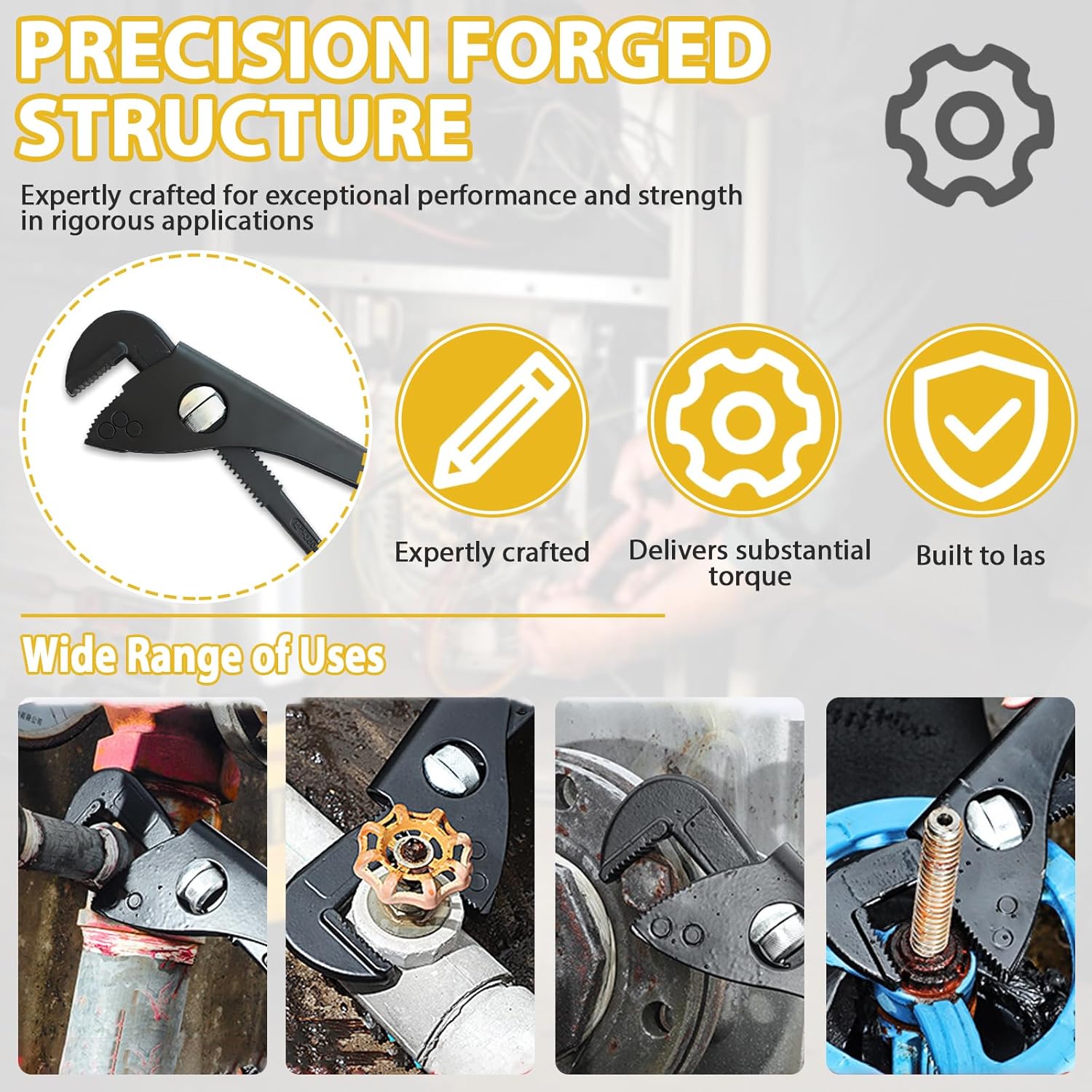 Multifunctional Adjustable Pipe Wrench, Industrial Grade Adjustable Multifunctional Pipe Wrench, 12 Inch, Suitable for Nuts and Pipes