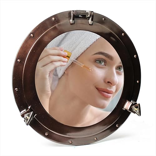 Miniatura 2 de Nagina International Espejo vintage antiguo de aluminio de alta calidad para montar en la pared, de coca cola, ventana de ojo de buey de barco,