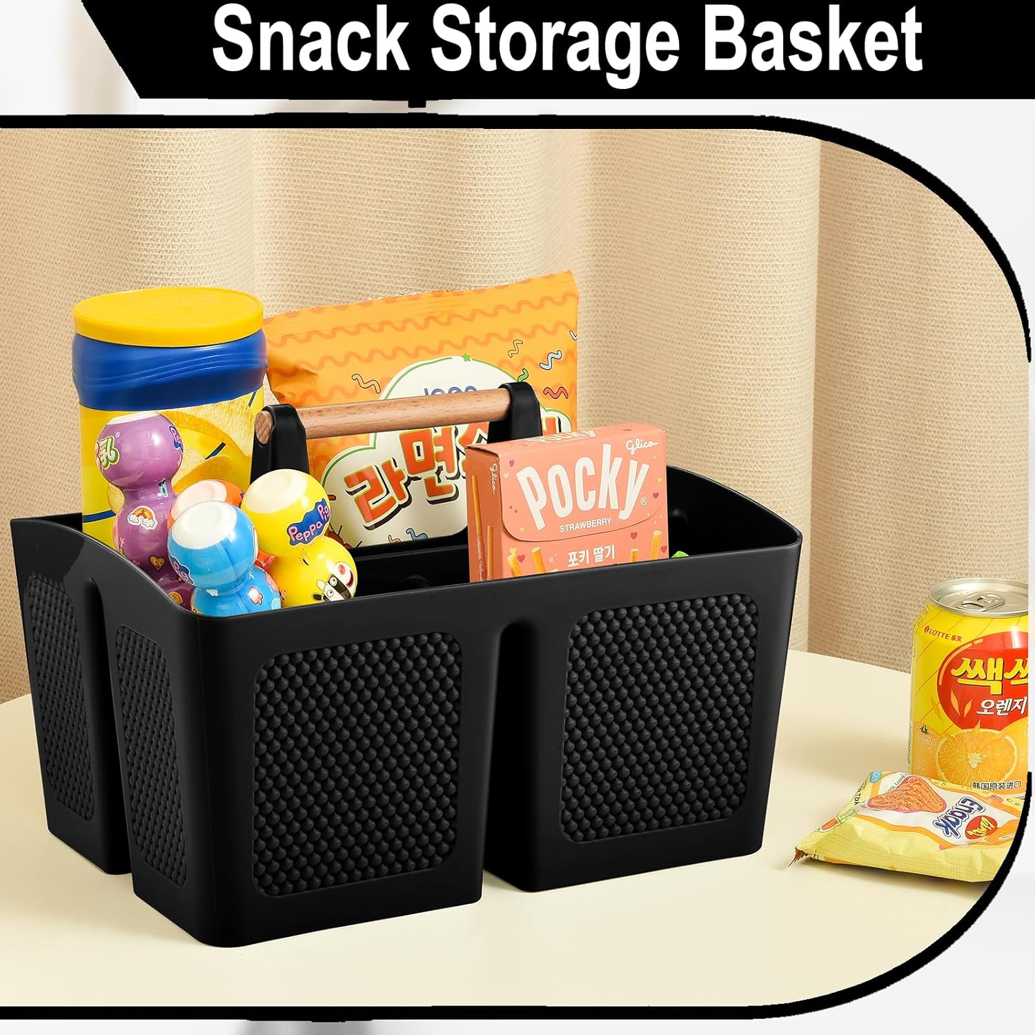 Haundry Plastic Black Shower Caddy Basket with 3 Compartments, Portable Divided Bathroom Cleaning Caddy Organizer Storage Tote with Handle for Dorm, College, Room Essentials