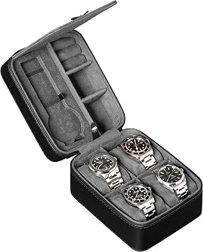 ROTHWELL 5 Watch Travel Case Storage Organizer for 5 Watches | Tough Portable Protection w/Zipper Fits All Wristwatches & Smart Watches Up to 50mm Black/Grey