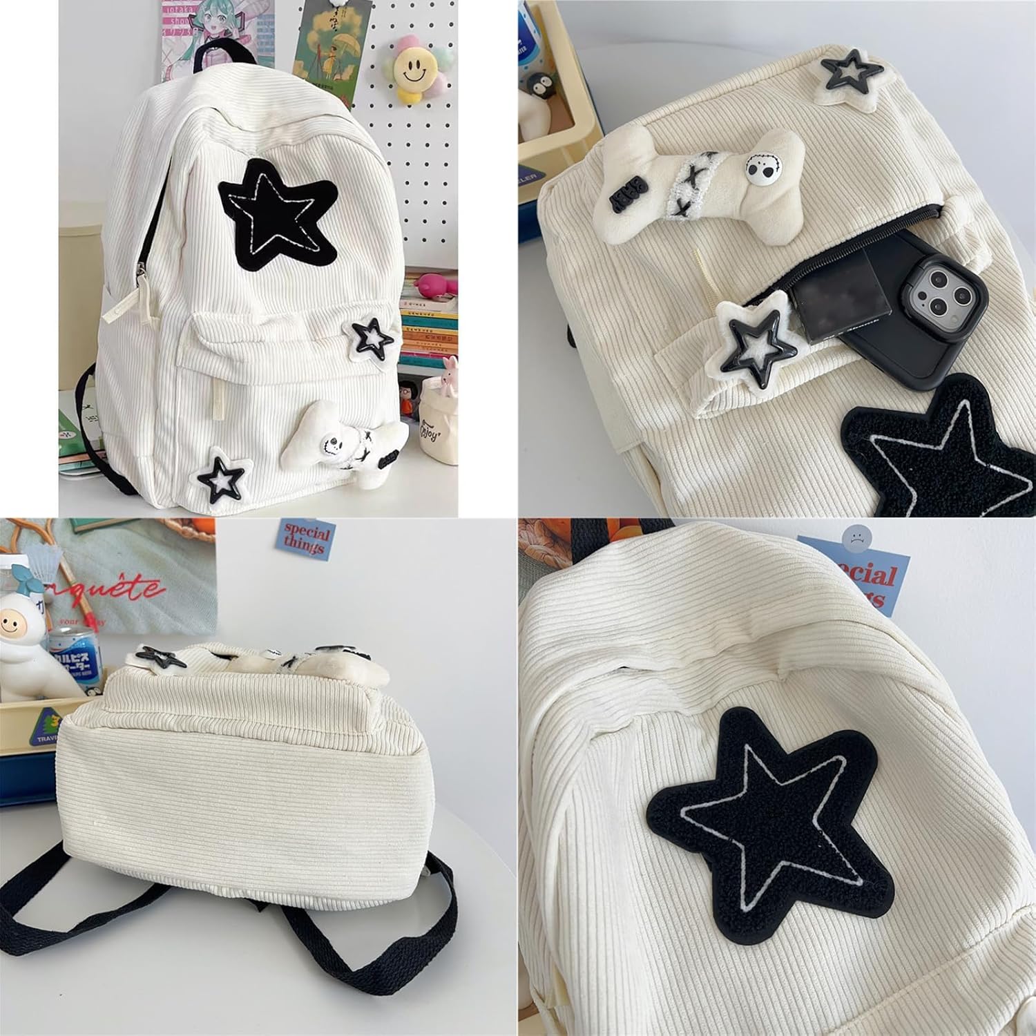 Goylmc Cute Backpack, Double Shoulder Bag, Laptop Backpack for 15.6” with Large Capacity Adjustable Straps (White)