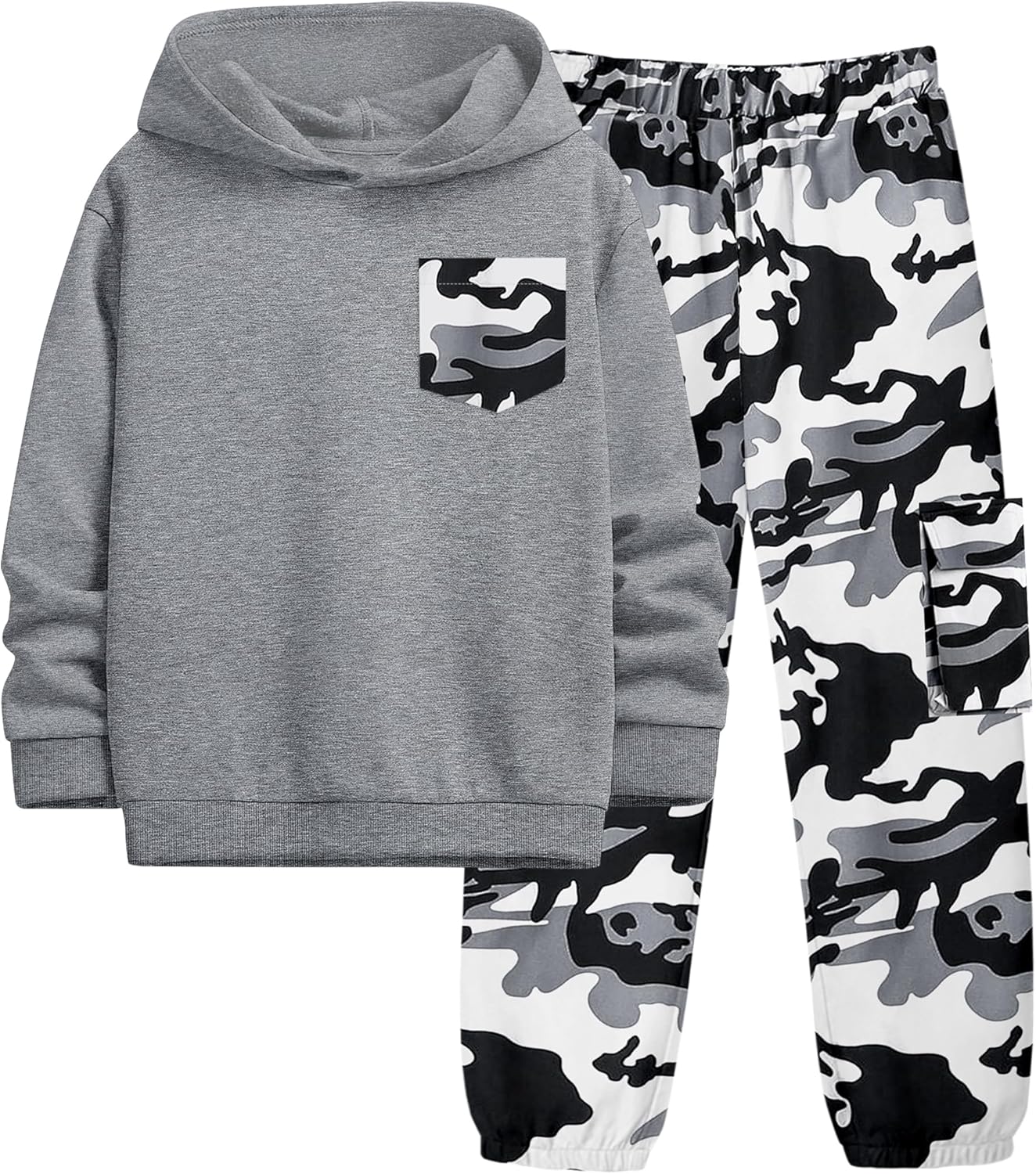 KANGKANG Boys Clothes 2 Piece Long Sleeve Hooded Tracksuit Sweatshirt Top Camouflage Sweatpants Fall Winter Outfits Set 7-14T KANGKANG Boys Clothes 2 Piece Long Sleeve Hooded Tracksuit Sweatshirt Top Camouflage Sweatpants Fall Winter Outfits Set 7-14T