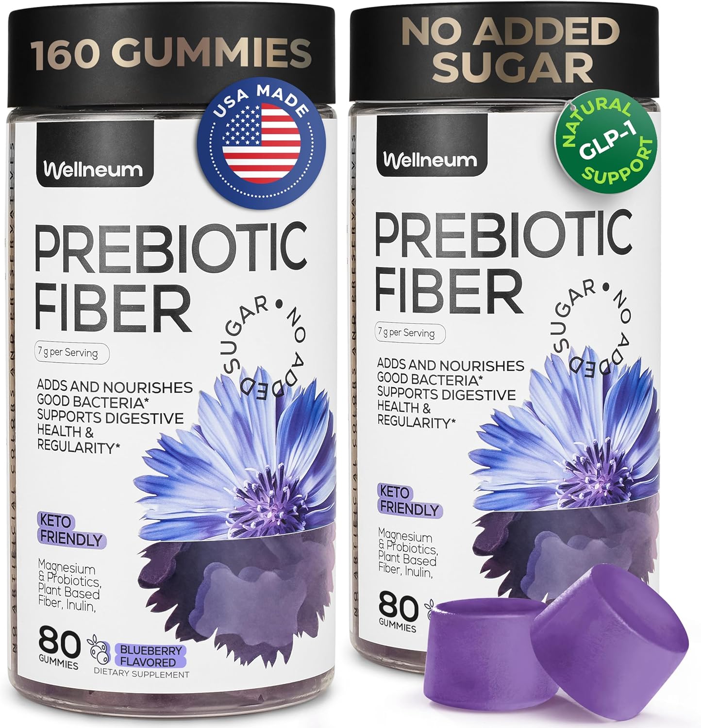 High Prebiotic Fiber Gummies for Women and Men 7G, 160 Pcs (2 Pack) - Natural GLP-1 Support - Beet FOS Fiber, Magnesium, Inulin, Probiotic - Gummy Supplement for Digestive Health - Sugar Free
