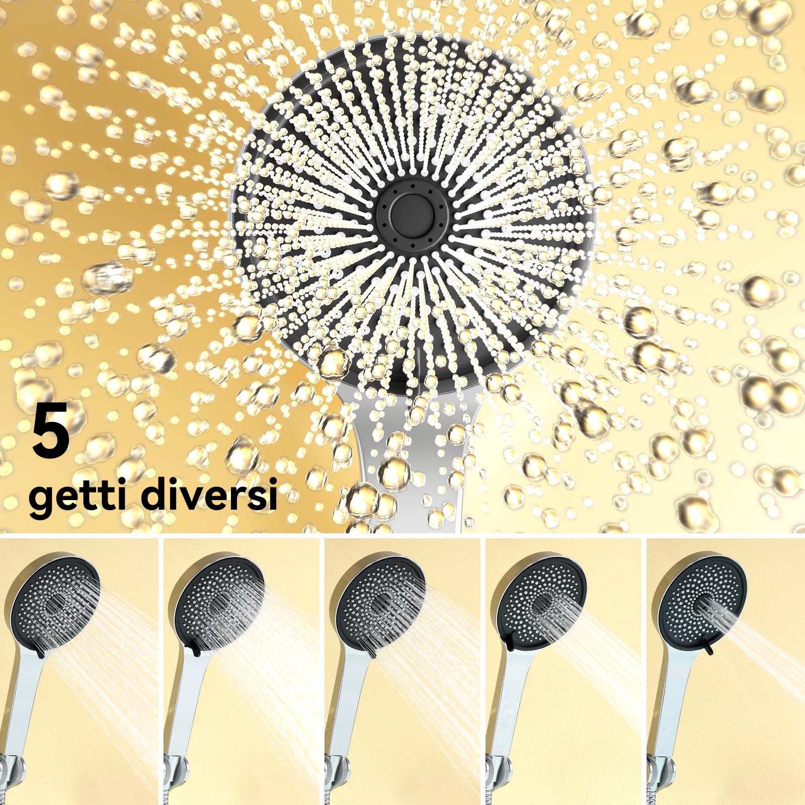 Auralum Miscelatore Doccia Ottone, Rubinetto Vasca da Bagno con Soffione Doccia, Miscelatore Vasca da Bagno con Supporto Soffione e Tubo Doccia