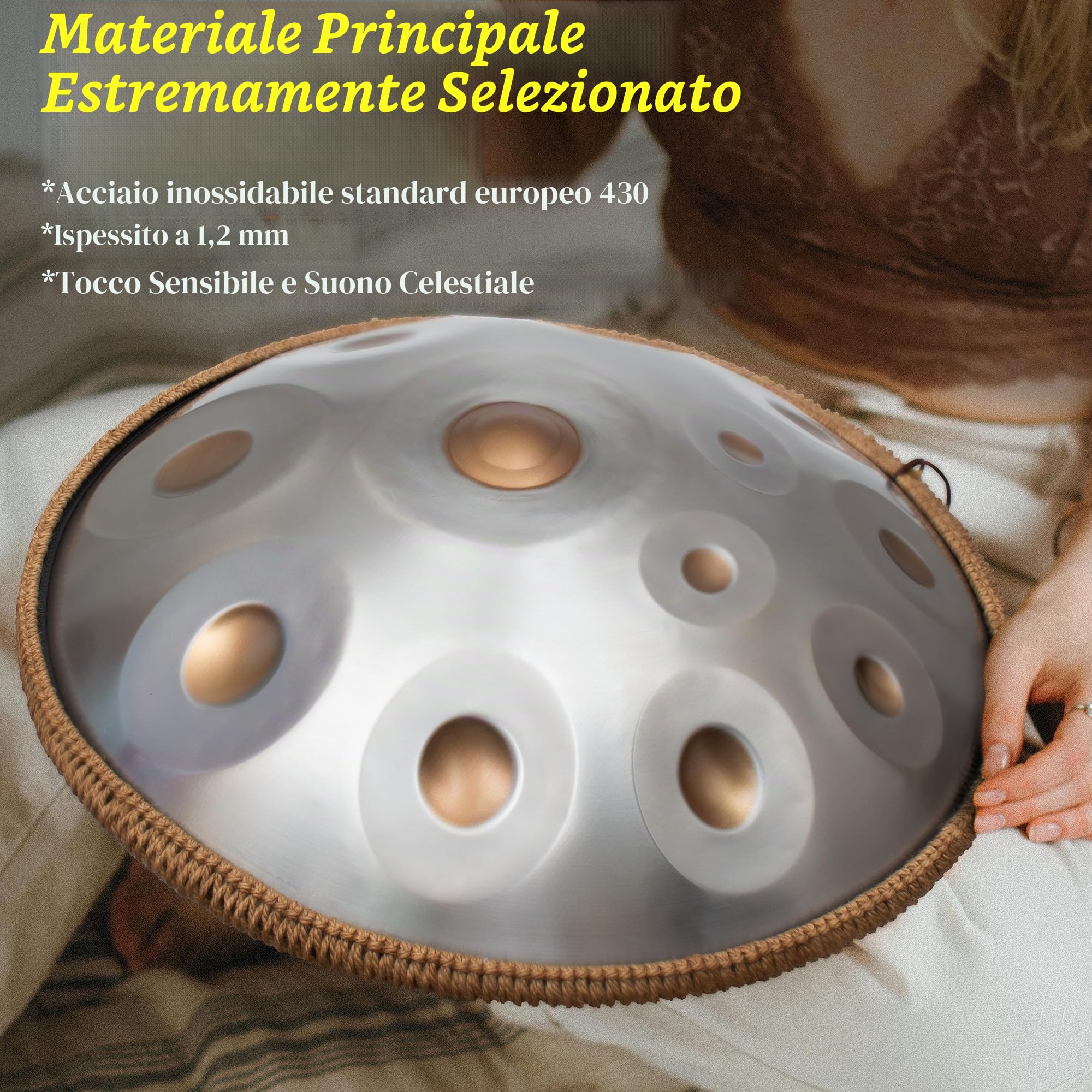 Handpan, Steel Drum, Hand Pan, Tamburo in Acciaio, Blu Notte | 440HZ 14 Note D Minore 22 Pollici 56cm Handpan Drum per Meditazione e Yoga, Tamburo a Mano con Borsa e Supporto