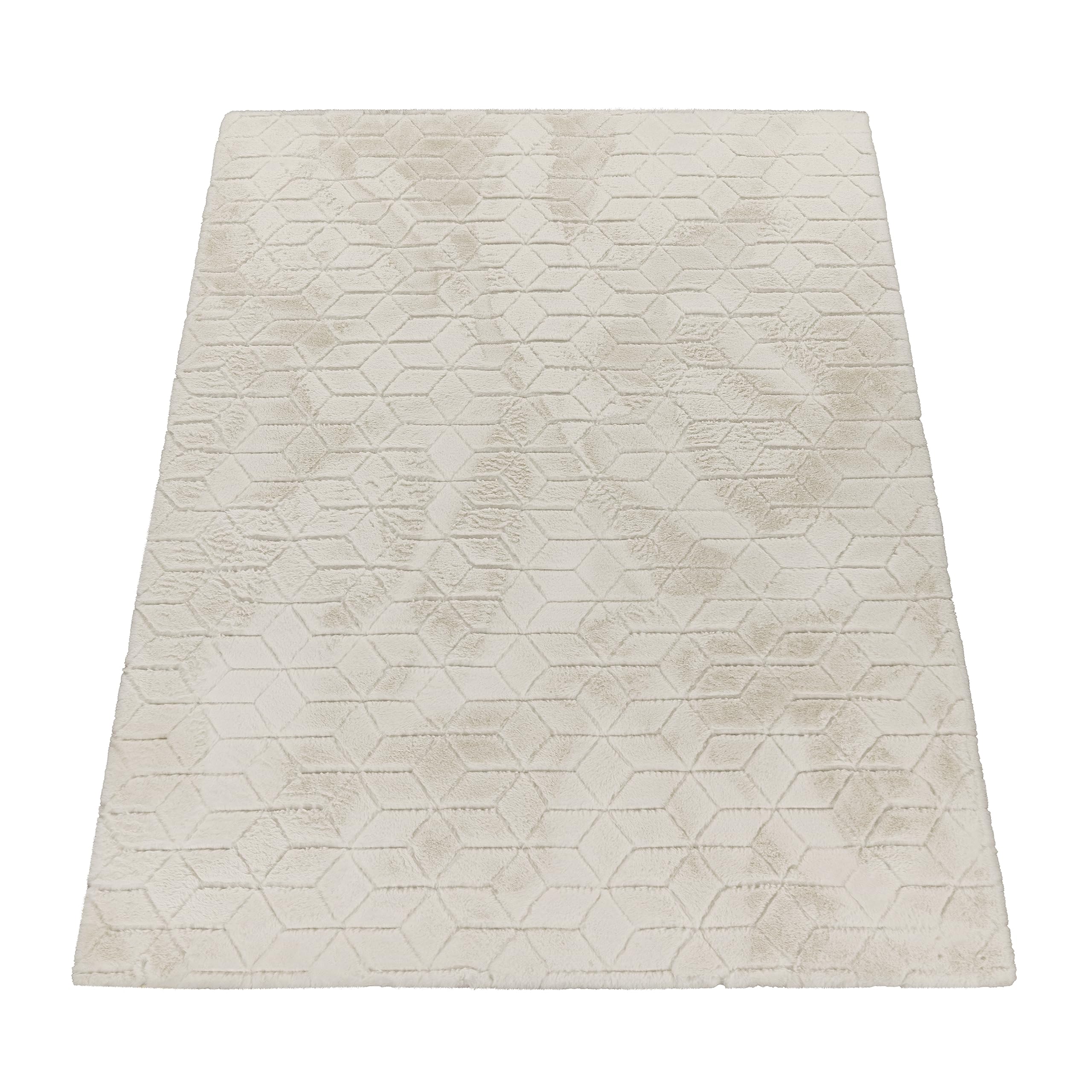 Paco Home Weicher Flauschiger moderner Bubble Wohnzimmer Teppich Hochflor Fell Geometrisches Design Hoch-Tief-Effekt, Grösse:160x220 cm, Farbe:Creme 5