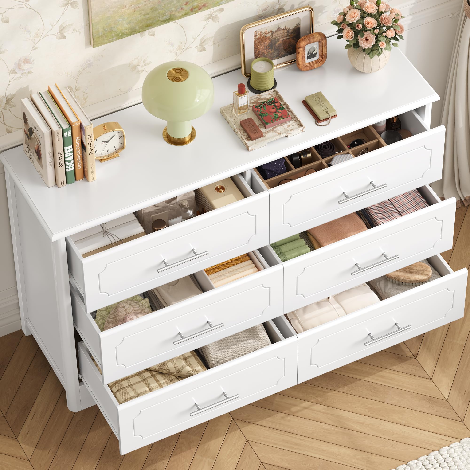 HOCSOK Cassettiera 118 cm con Superficie Verniciata e 6 Cassetti, Bianco