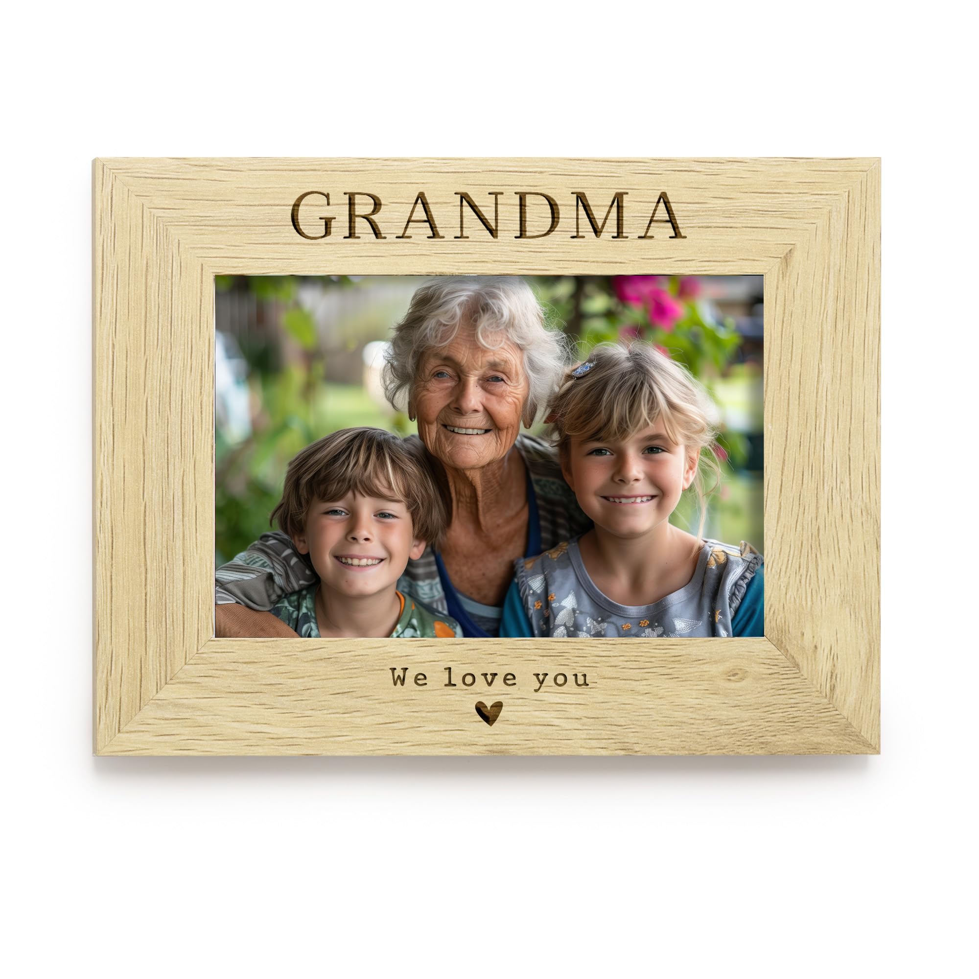Grandma We Love You Photo Frame 4x6, Engraved Wooden Picture Frame for Grandma, Mothers Day Gift from Grandchildren, Granny Nanny Nana Birthday Gift, Grandparent Keepsake Frame (Portrait)