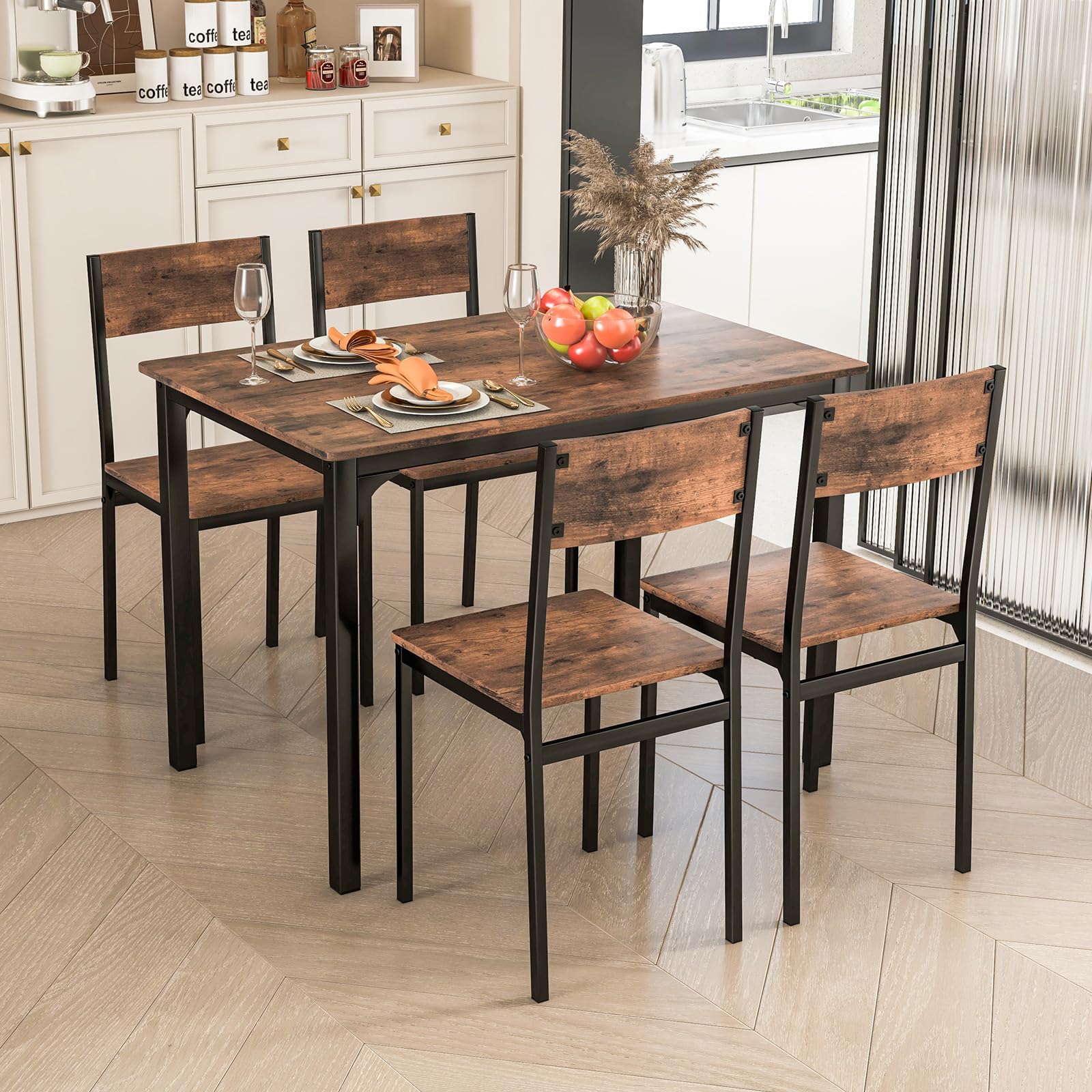 Best Choice Products 5-Piece Glass Dining Set - 47" Table With 4 Upholstered Chairs, Gray Steel Frame For Small Spaces