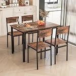GOFLAME 5-Piece Dining Table Set, Industrial Kitchen Table and Chairs for 4 with Backrest and Metal Frame, Rectangular Space-Saving Dinette Set for Dining Room, Apartment, Small Space (Grey)