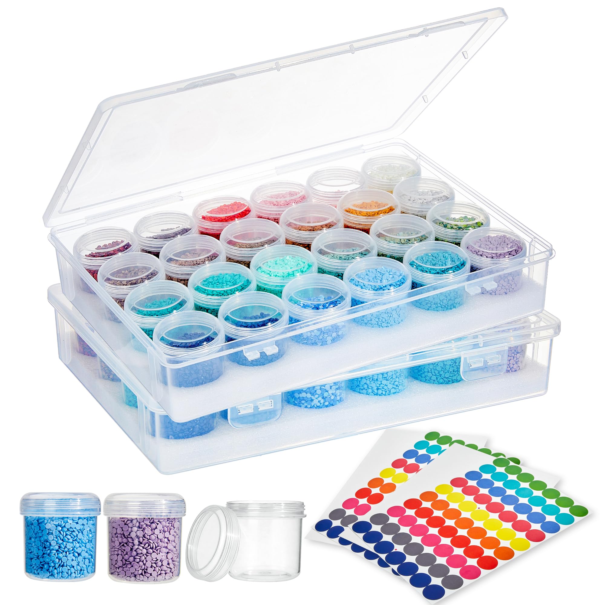 Caja de 48 compartimentos para diamond painting con tapa y base estable