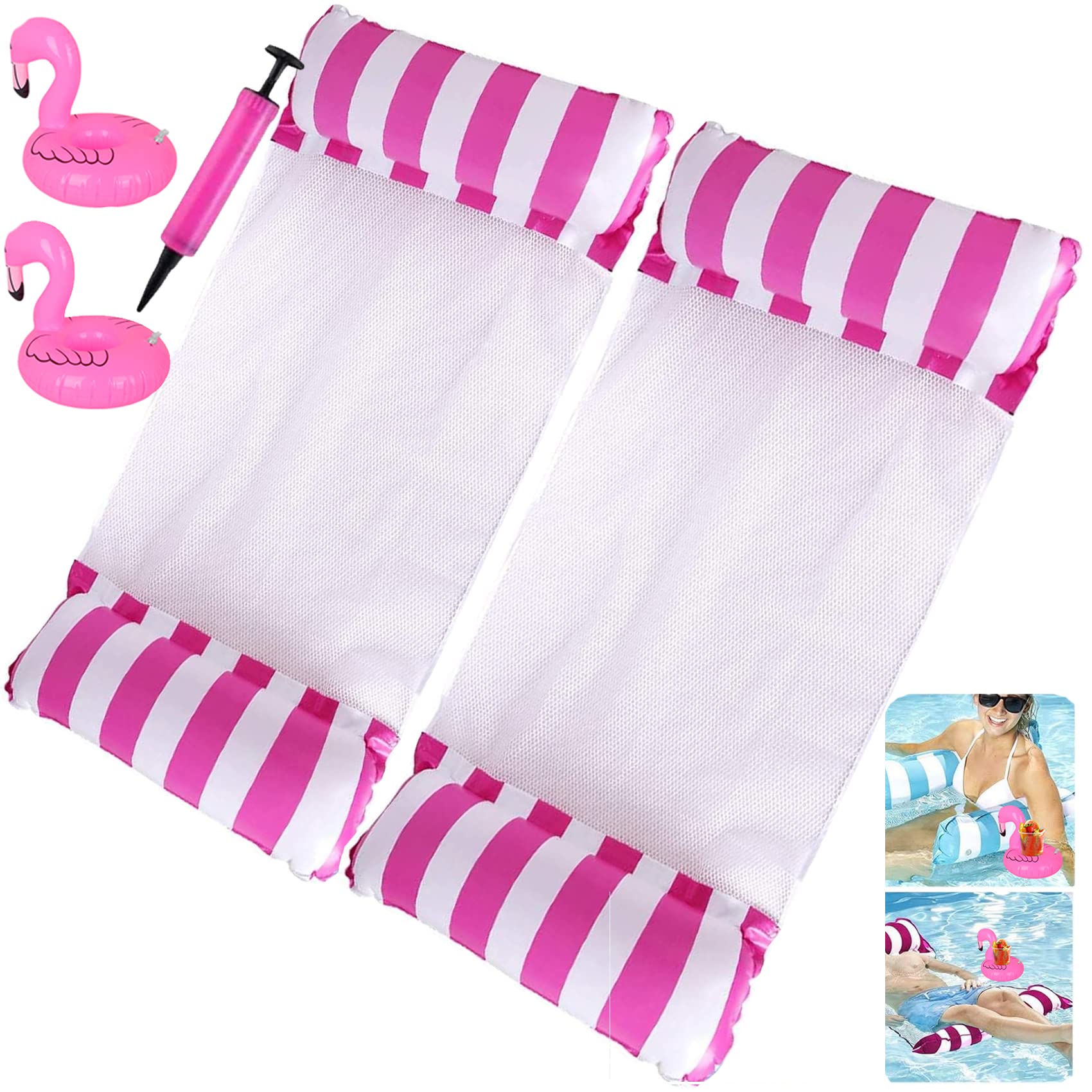 2 Pezzi Materasso ad Aria Piscina Acqua Amaca con 2 Pezzi Gonfiabile Porta Bevande, Gonfiabile Nuoto Letto 4 in1 Acqua Amaca Salotto Sedia Piscina Salotto Amaca Gonfiabile Piscina