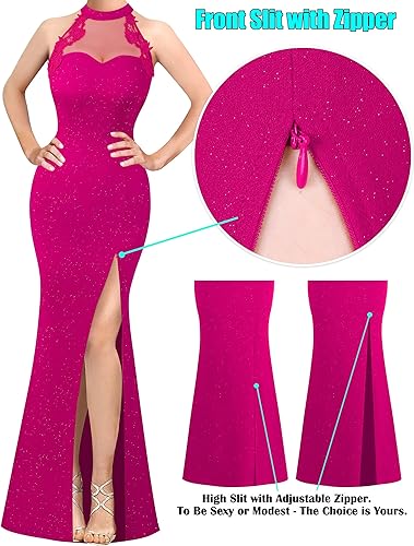 Miniatura 6 de VFSHOW Vestido largo formal para mujer, sexy, con abertura alta, para graduación, boda, invitada de boda, 2023, ilusión, escote corazón, vestido