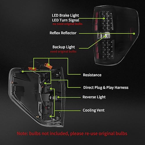 Miniatura 7 de AUTOSAVER88 Luces traseras LED compatibles con Ford F150 F-150 2009-2014 (no compatible con Flareside), sustituye la luz trasera, la lámpara de